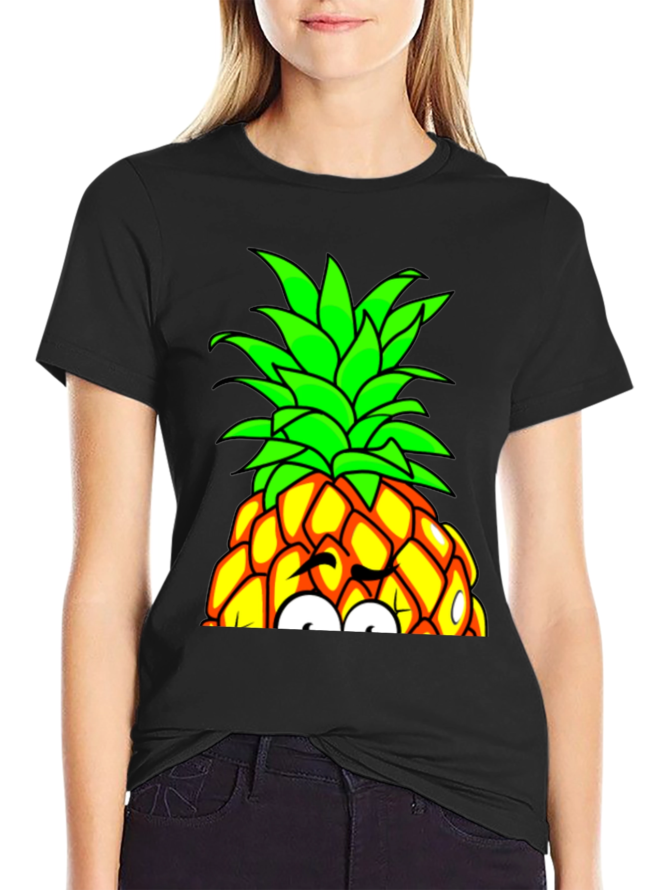 Black Fun Pineapple Graphic Tee - Quirky Design view 2