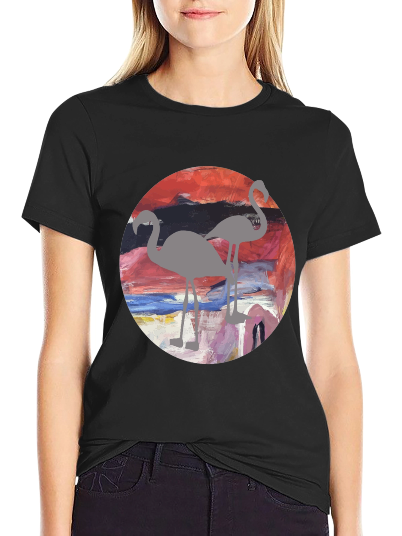 Black Flamingo Sunset Graphic Tee - Stylish Men's T-Shirt view 2