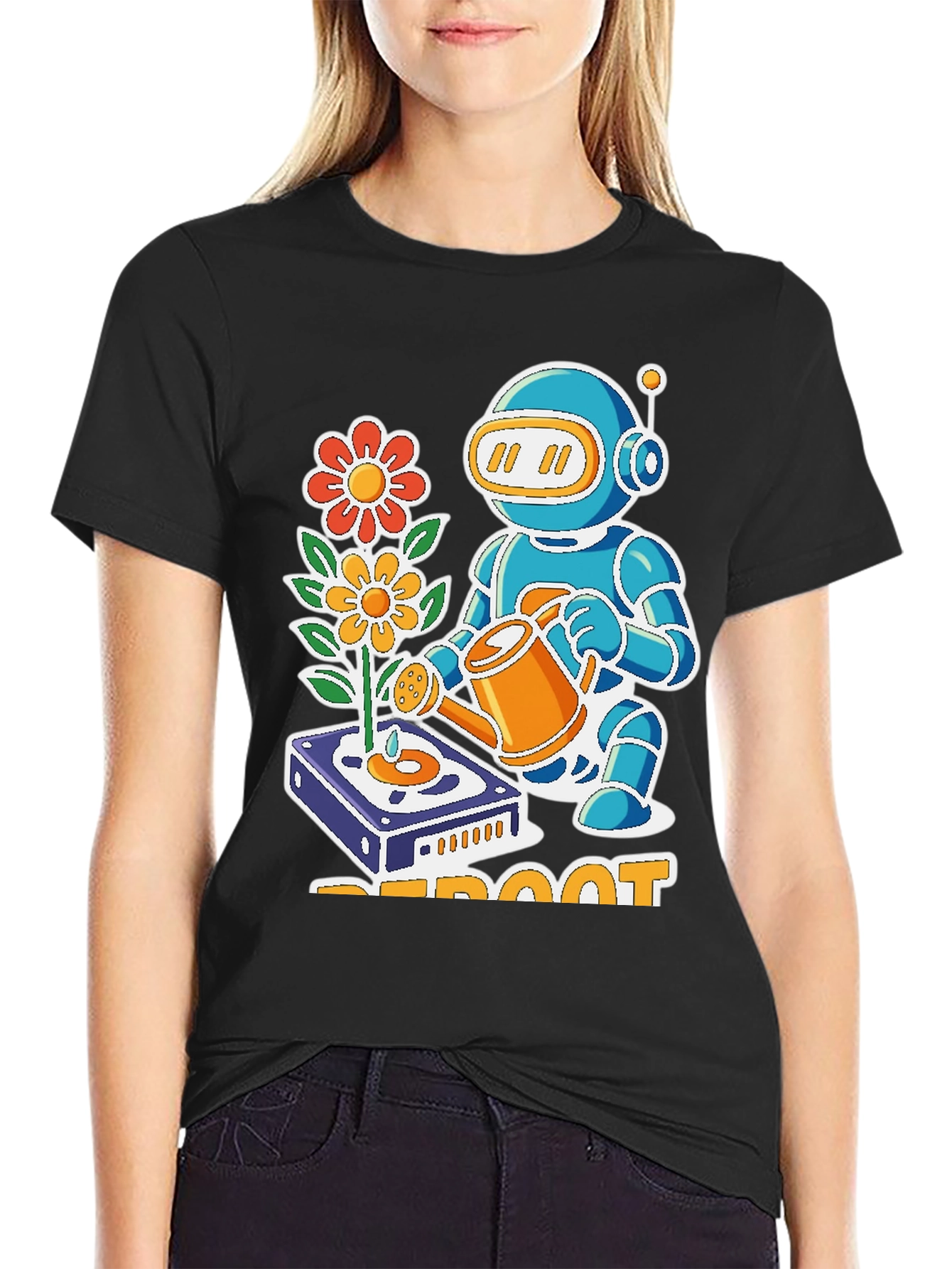 Black Reboot Robot Gardener Graphic T-Shirt - Black view 2