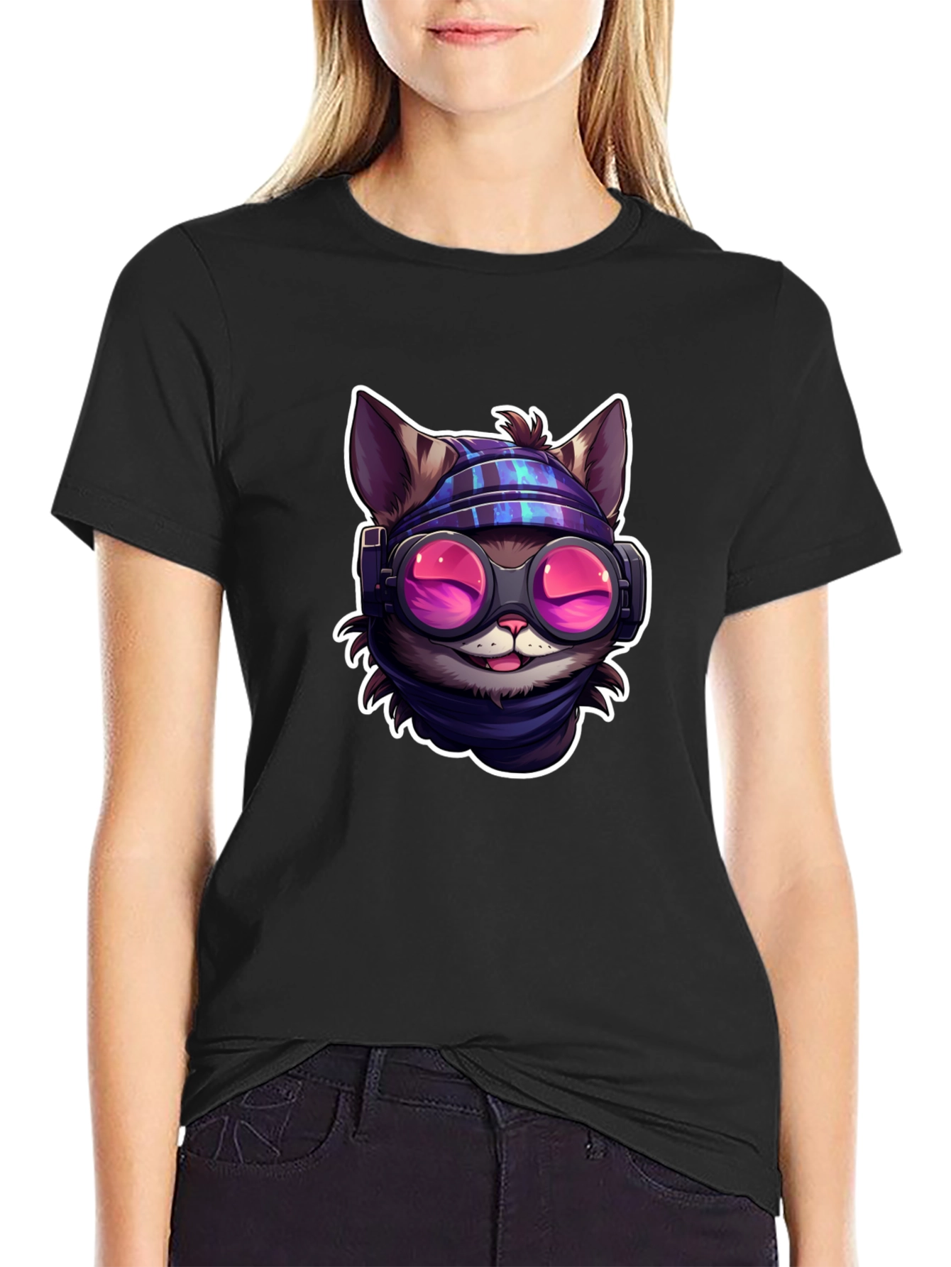 Black Cool Cat Tee - Steampunk Style view 2