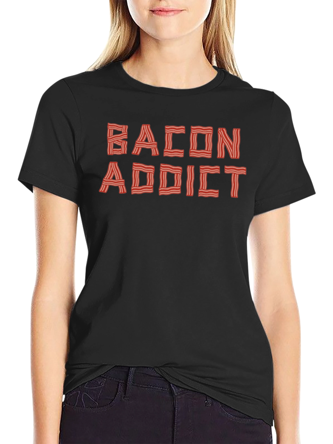 Black Bacon Addict Graphic Tee - Funny Food Lover T-Shirt view 2