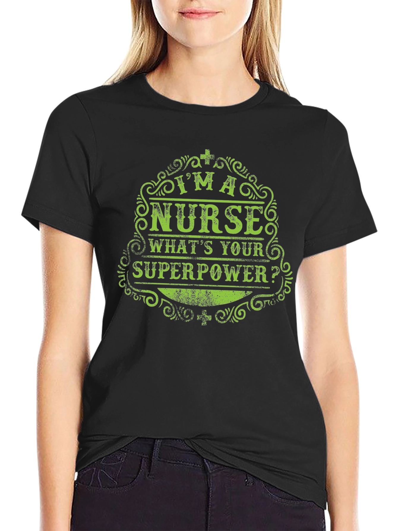 Black I'm a Nurse, What's Your Superpower? T-Shirt view 2