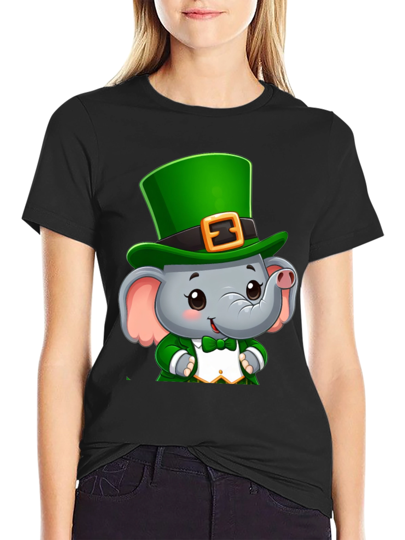 Black St. Patrick's Day Elephant T-Shirt view 2