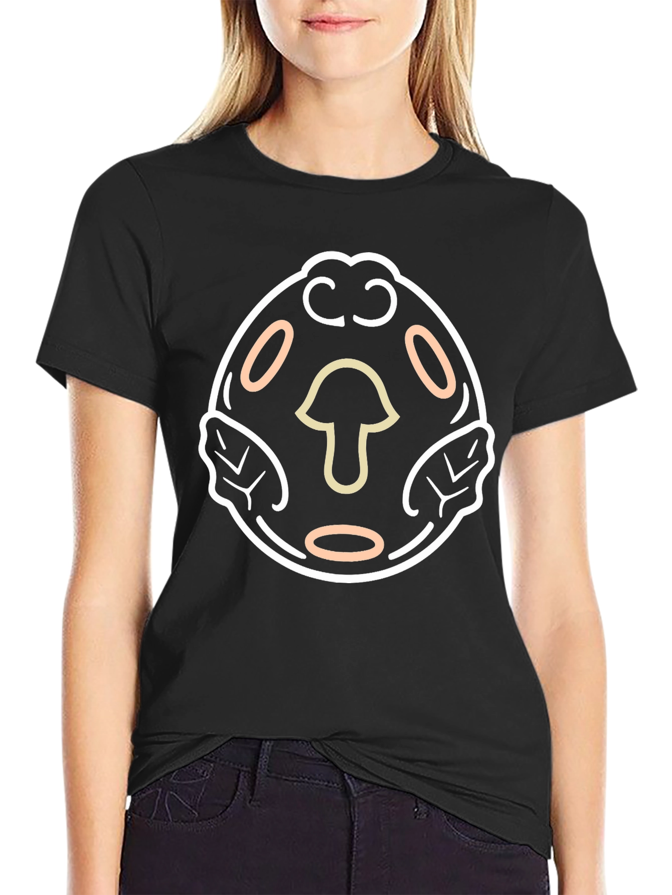 Black Mushroom Circle Graphic Tee - Black Cotton Blend view 2