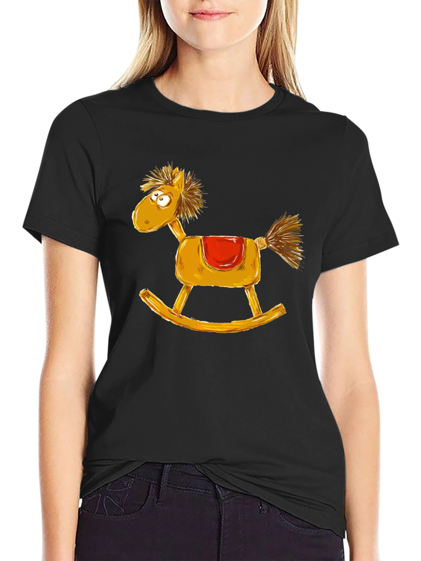 Black Rocking Horse Graphic Tee - Quirky Style view 2