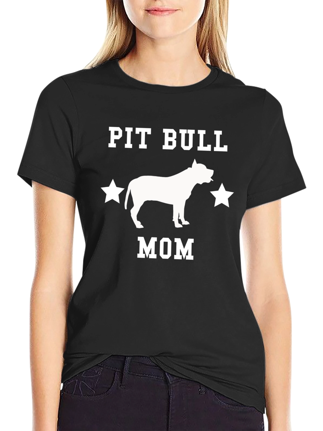 Black Pit Bull Mom Graphic T-Shirt - Dog Lover Tee view 2