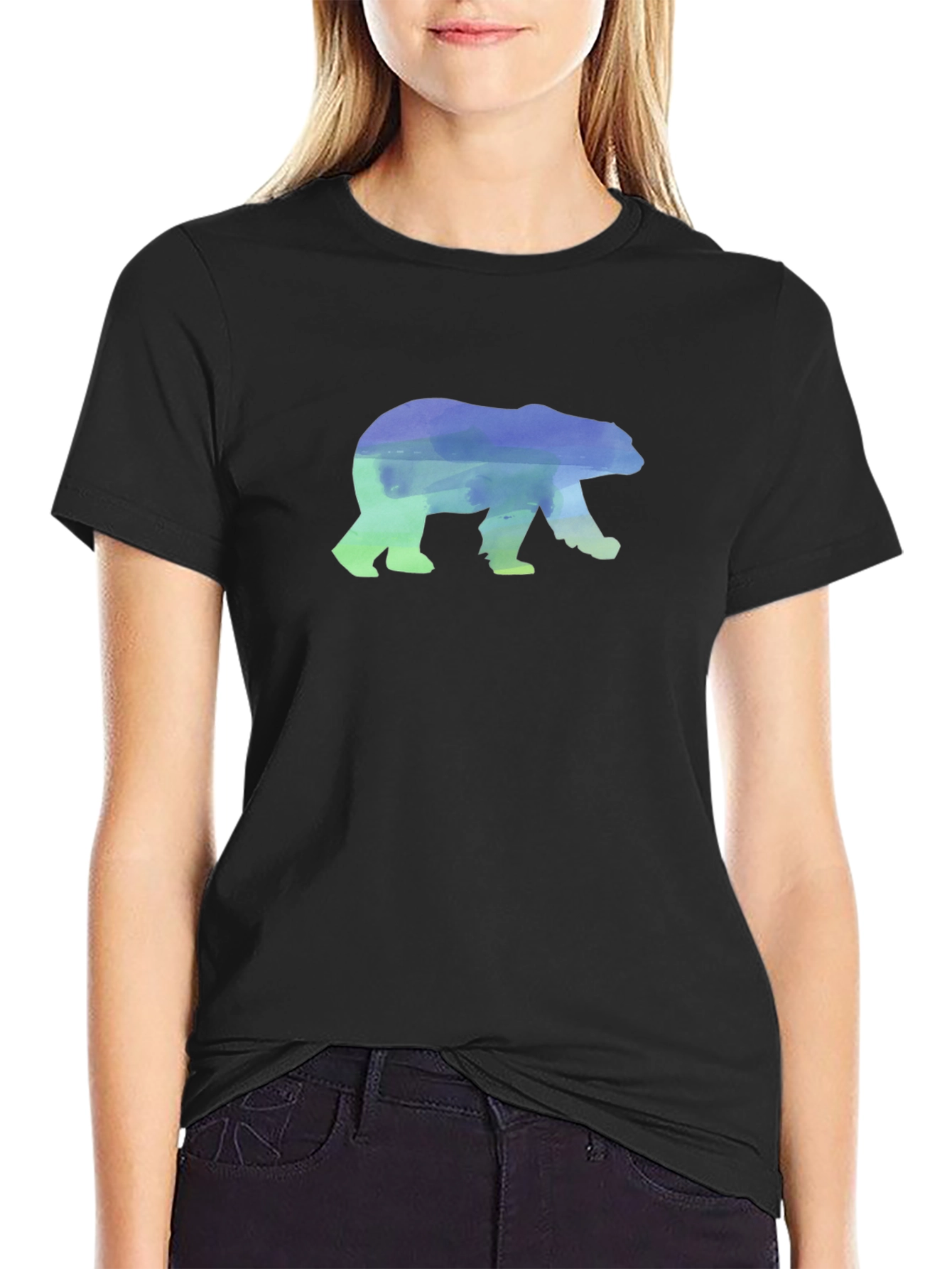 Black Watercolor Bear Graphic Tee - Black Unisex Shirt view 2