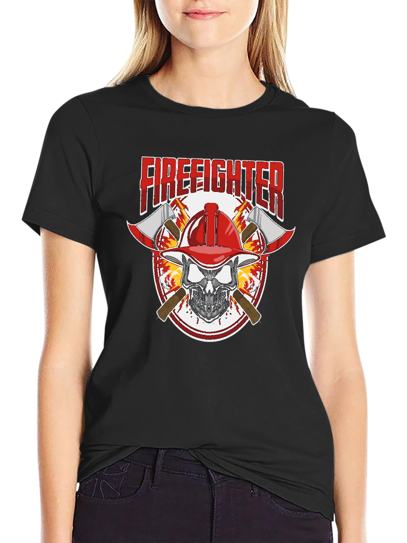Black Firefighter Skull Graphic Tee view 2