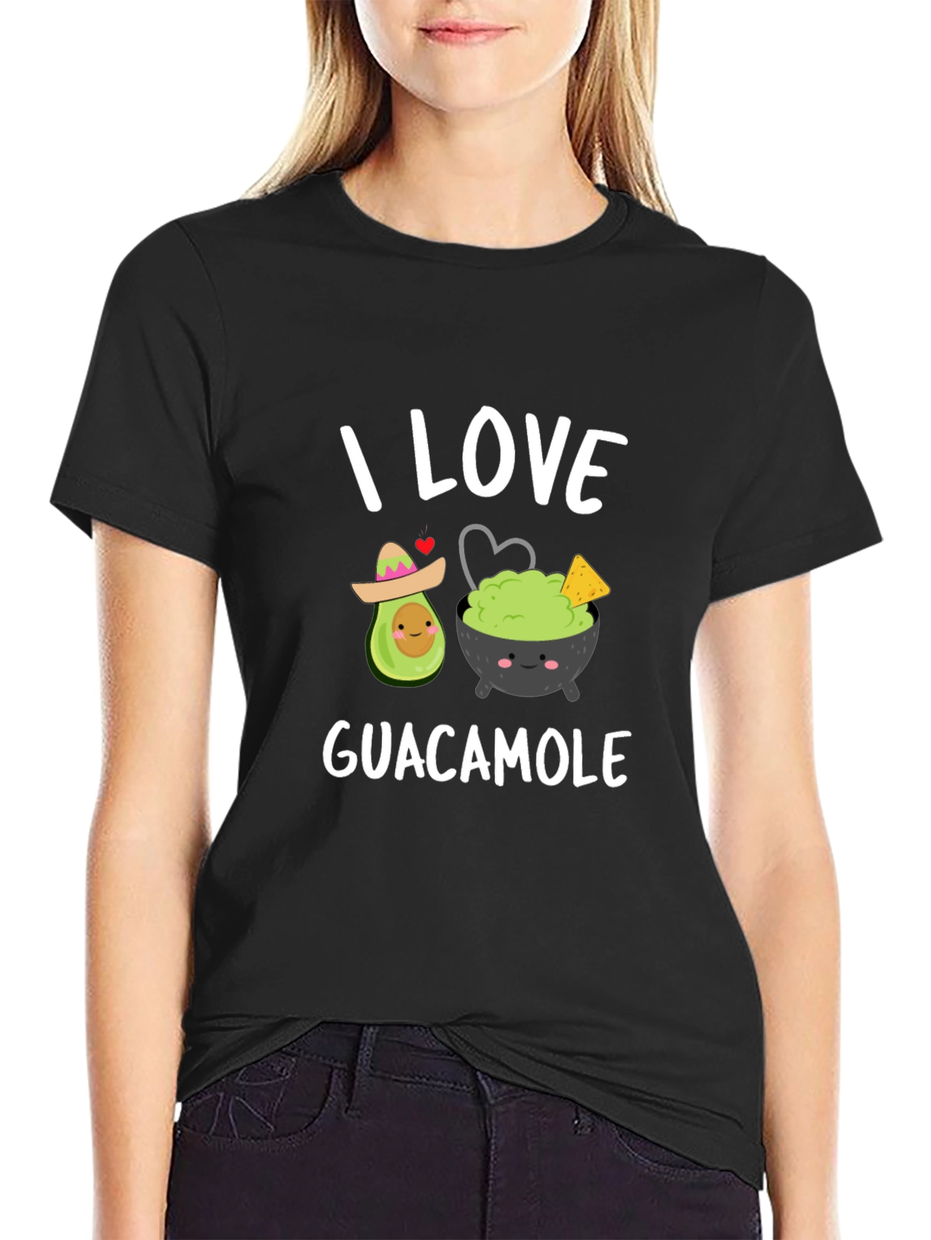 Black I Love Guacamole T-Shirt - Avocado & Dip Design view 2