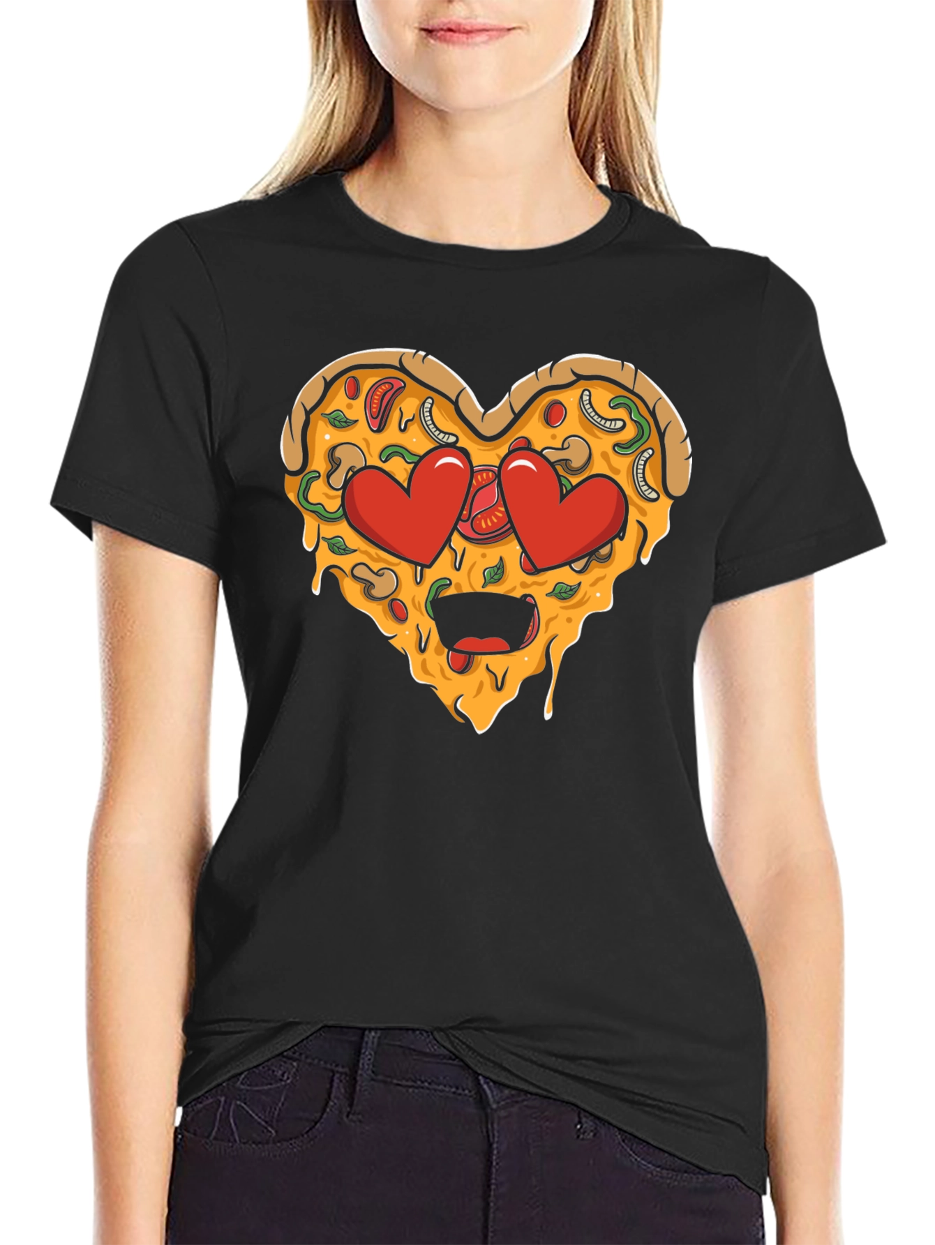 Black Pizza Heart Graphic Tee - Funny Food Lover T-Shirt view 2