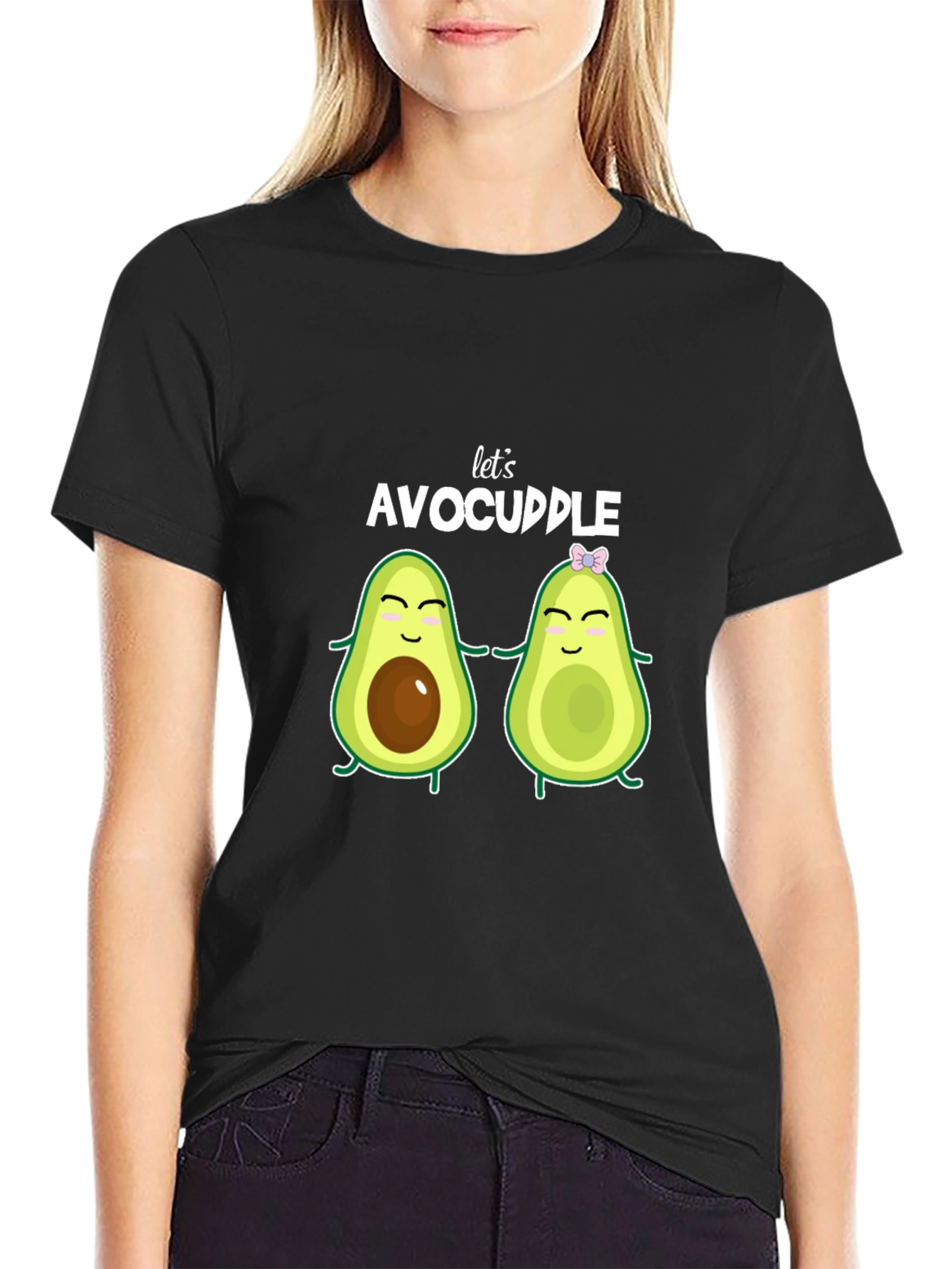 Black Let's Avocuddle Black T-Shirt view 2
