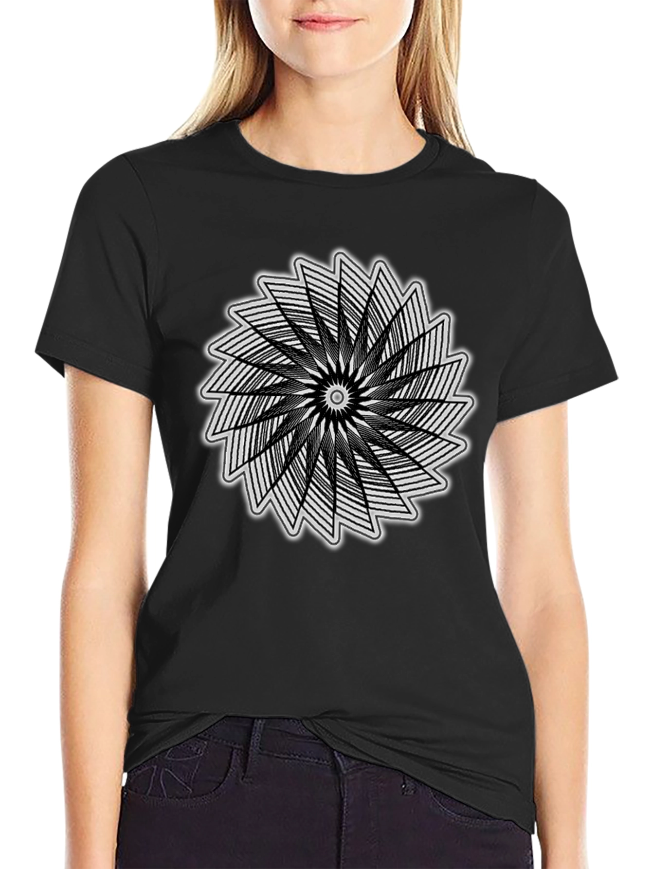 Black Geometric Optical Illusion Tee - Abstract Art Shirt view 2