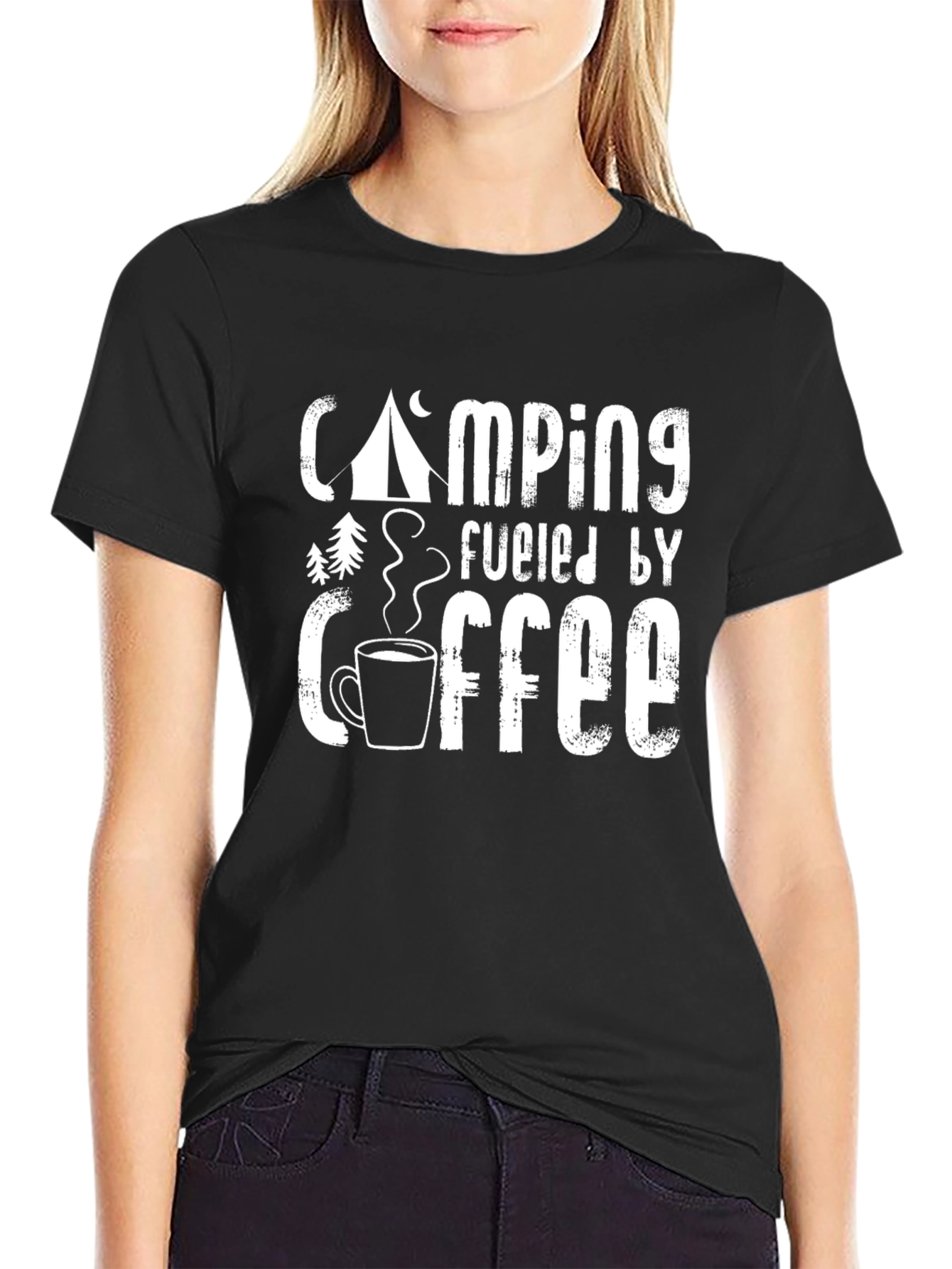 Black Camping Fueled By Coffee Graphic Tee view 2