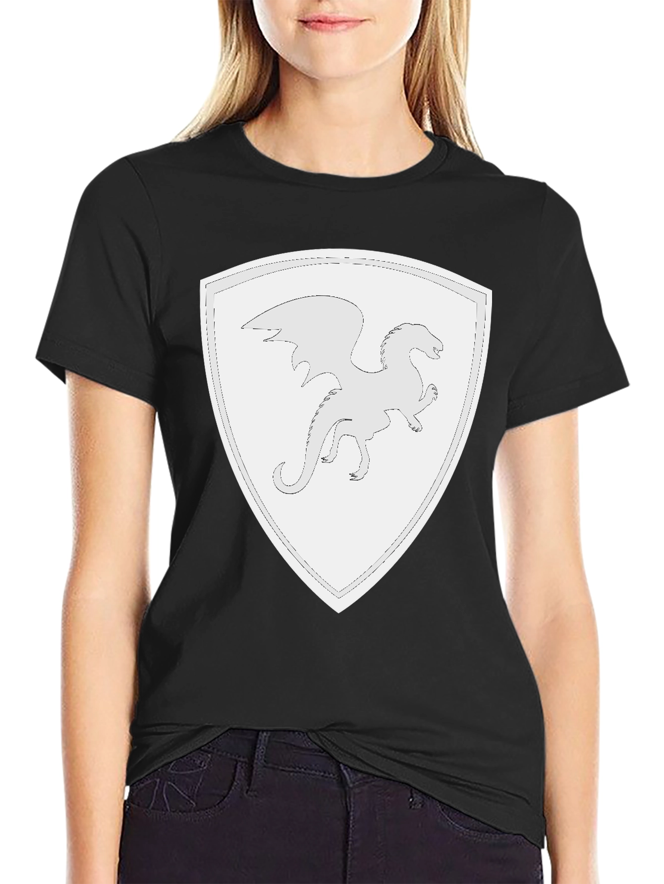 Black Dragon Shield Black T-Shirt - Fantasy Tee view 2