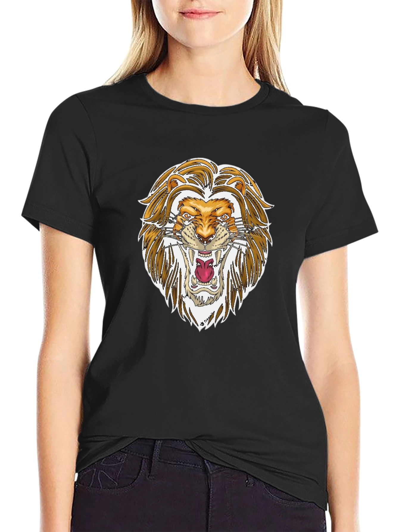 Black Lion Graphic Black T-Shirt | Bold Animal Print Tee view 2