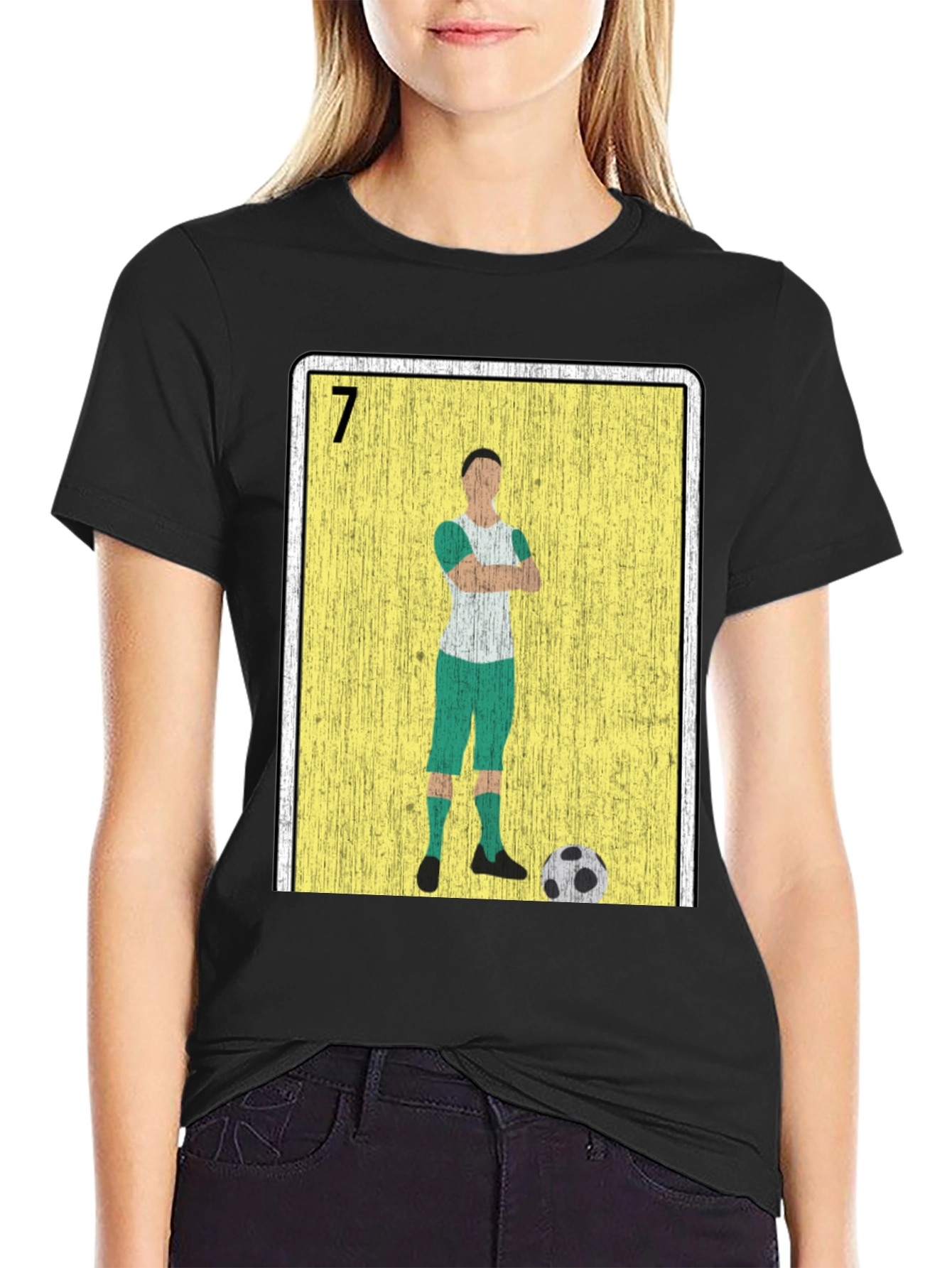 Black Soccer Player Loteria Card Graphic T-Shirt view 2
