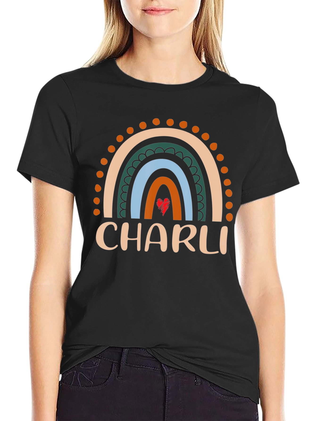 Black CHARLI Rainbow Graphic Tee - Custom Name Shirt view 2