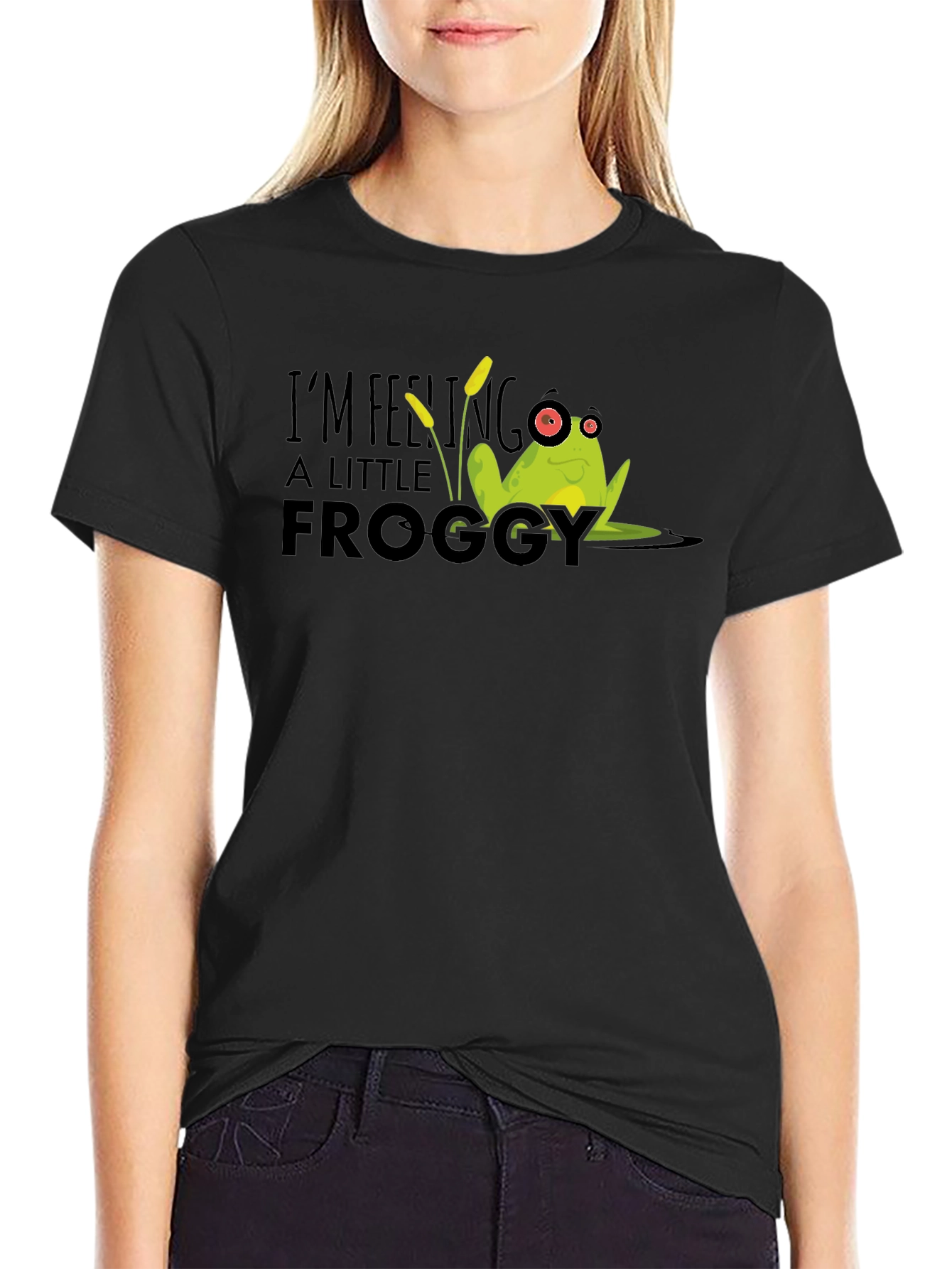 Black Feeling Froggy T-Shirt - Funny Graphic Tee view 2