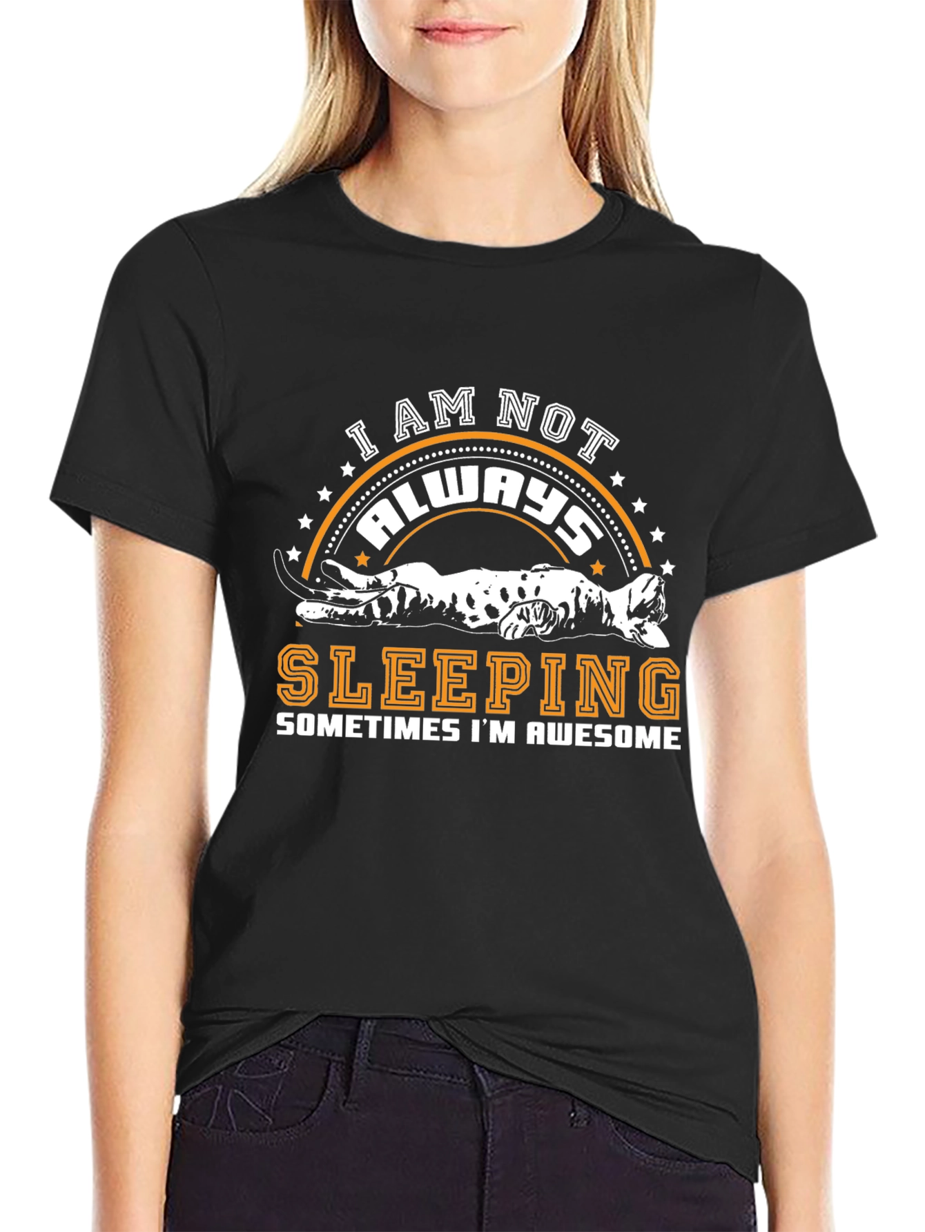 Black I Am Not Always Sleeping Cat Graphic T-Shirt view 2