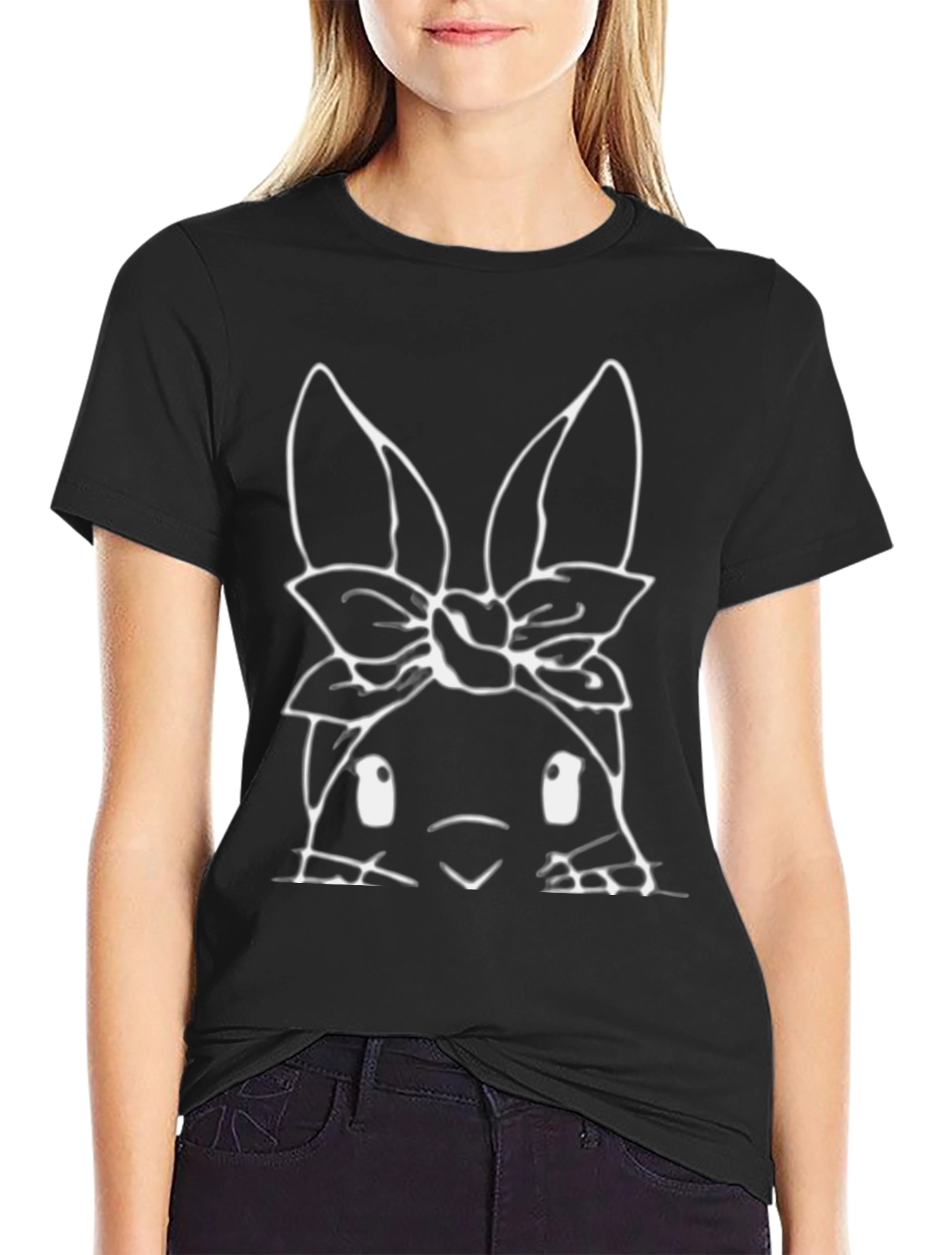 Black Bunny Headband Graphic Tee - Black view 2