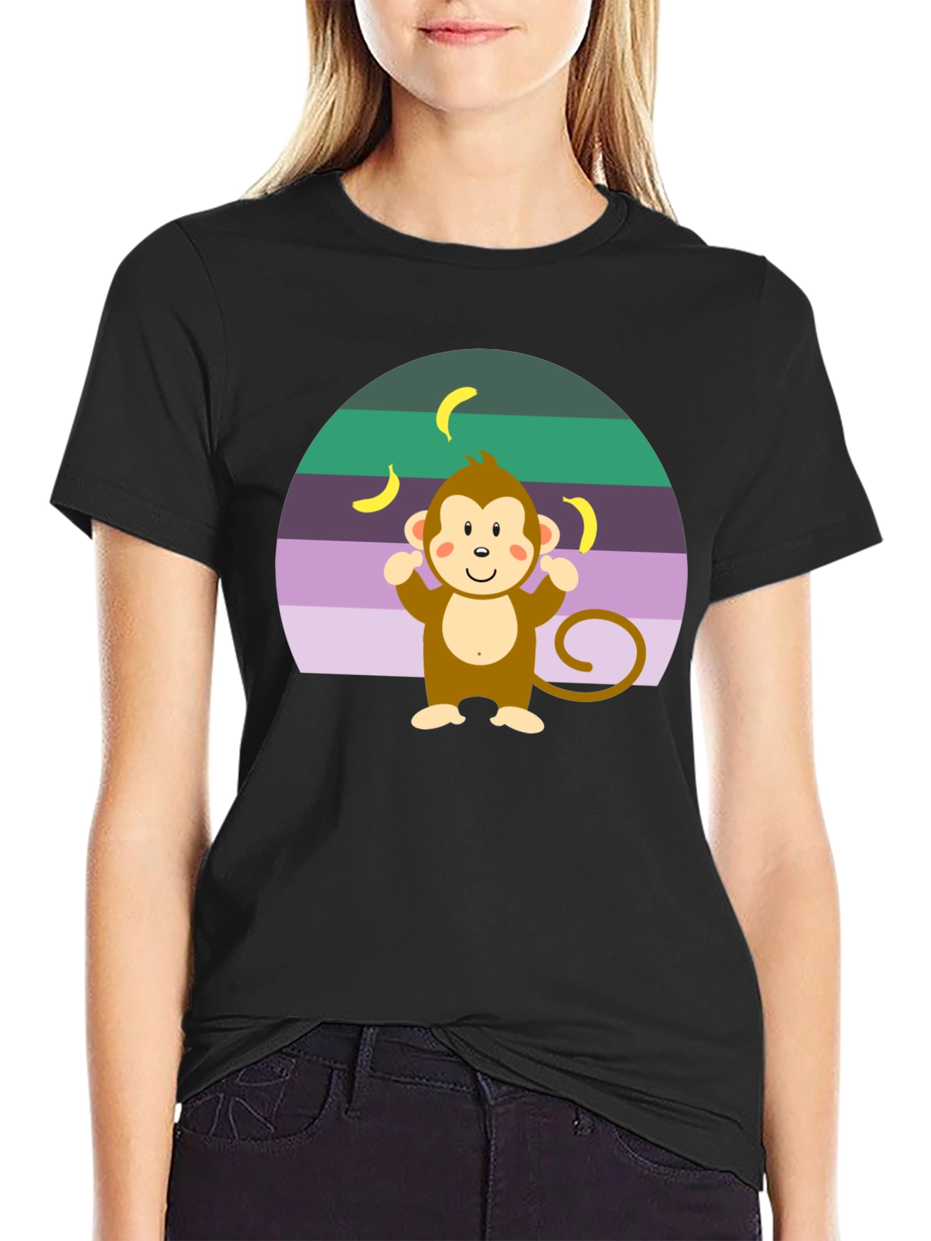 Black Monkey Banana T-Shirt Funny Cartoon view 2