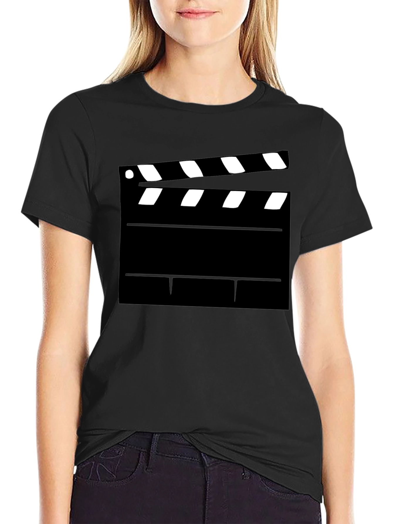 Black Movie Clapperboard Graphic T-Shirt - Film Lover Tee view 2