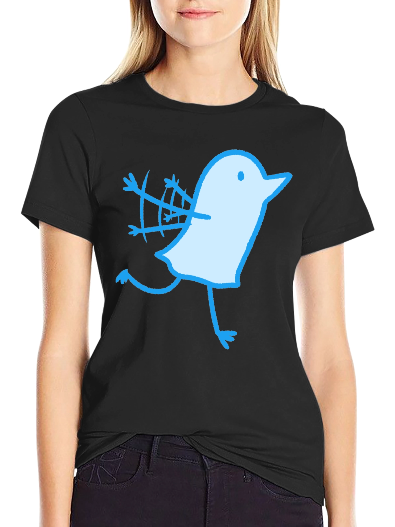 Black Novelty Bird Graphic Black T-Shirt view 2