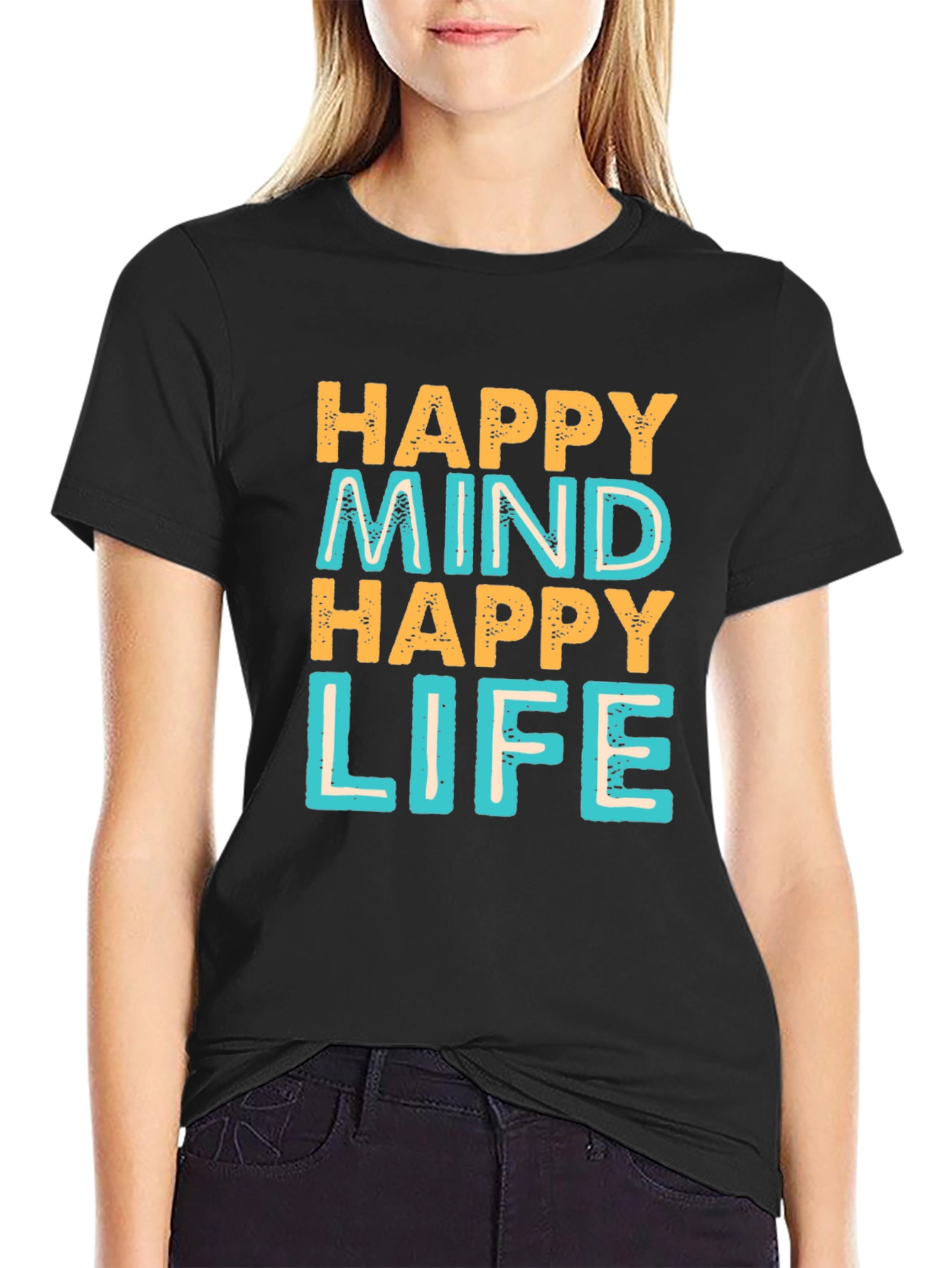 Black Happy Mind Happy Life Graphic Tee view 2