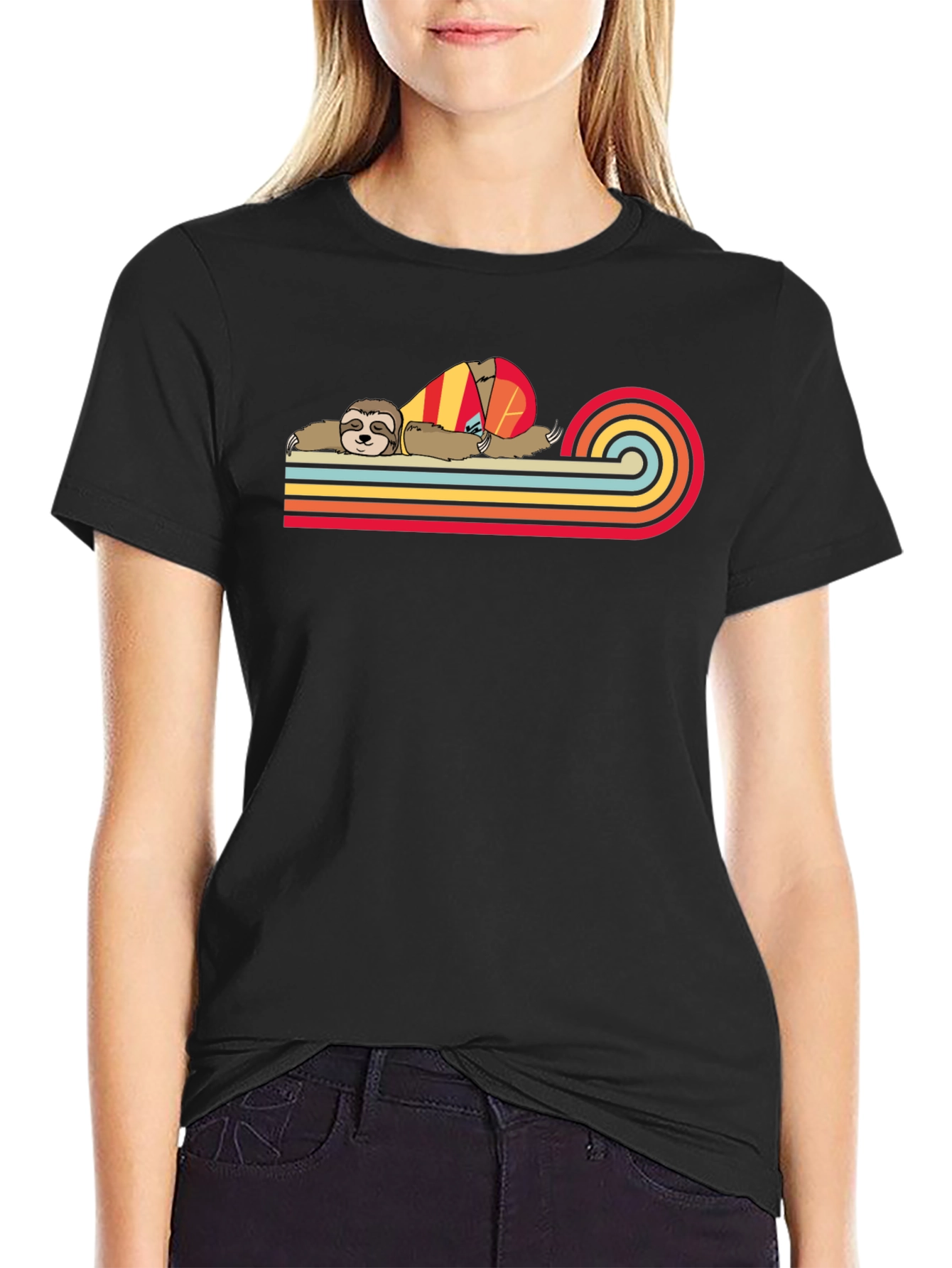 Black Retro Sloth T-Shirt - Relaxed Style view 2