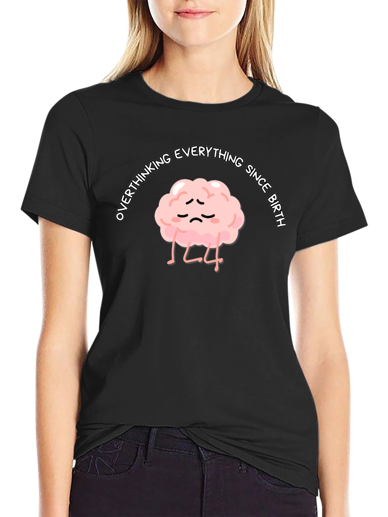 Black Overthinking Brain Graphic Tee - Unisex Black T-Shirt view 2