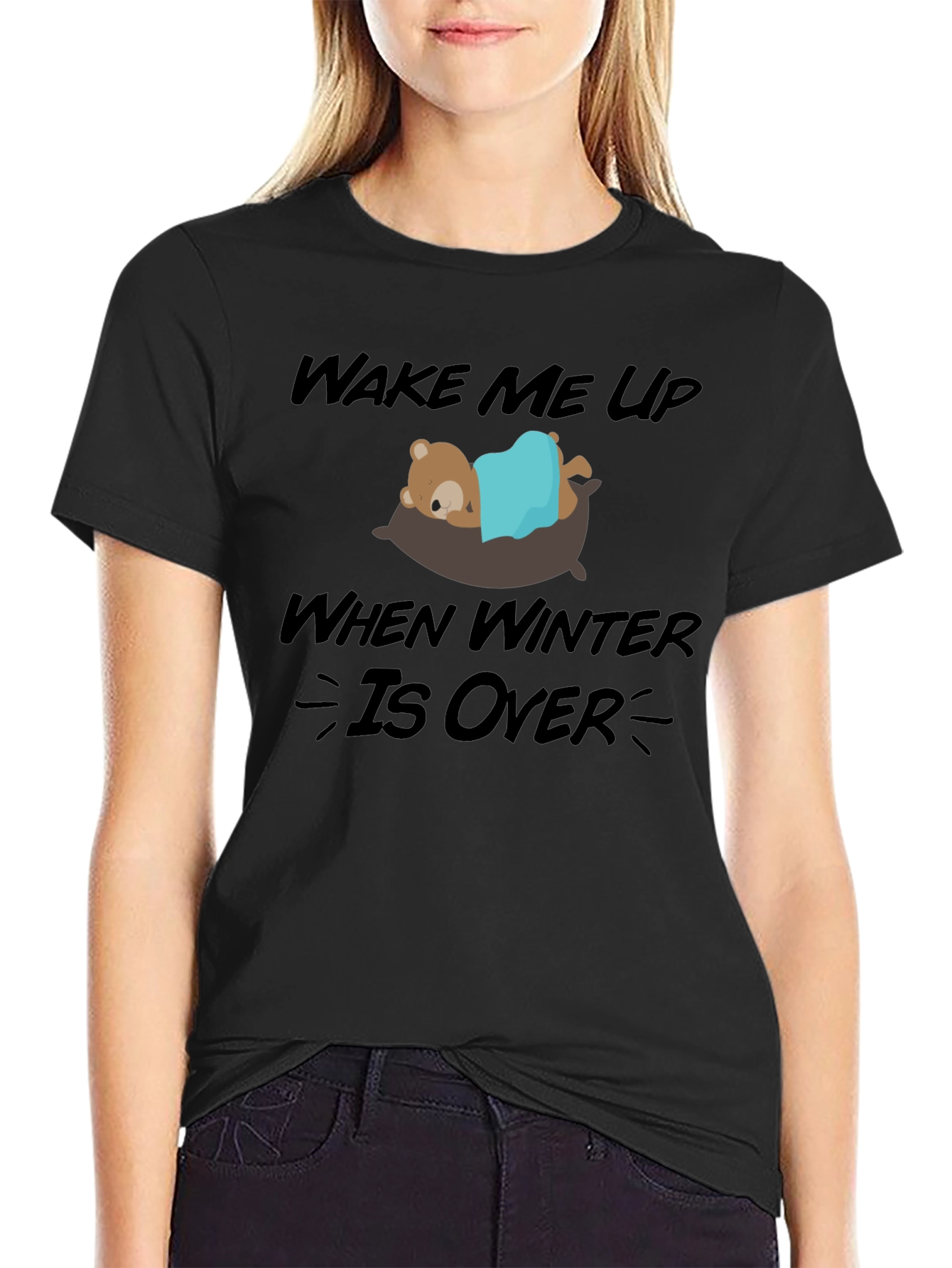 Black Wake Me Up When Winter Is Over Graphic Tee view 2