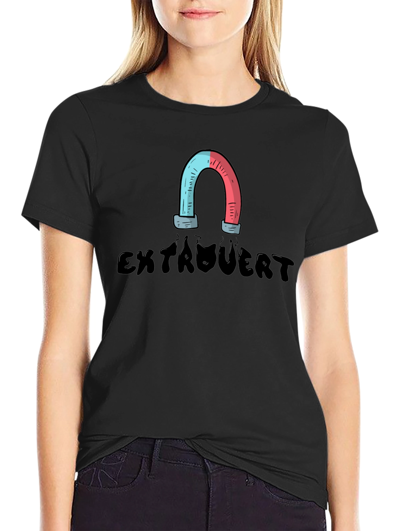 Black Extrovert Magnet T-Shirt view 2