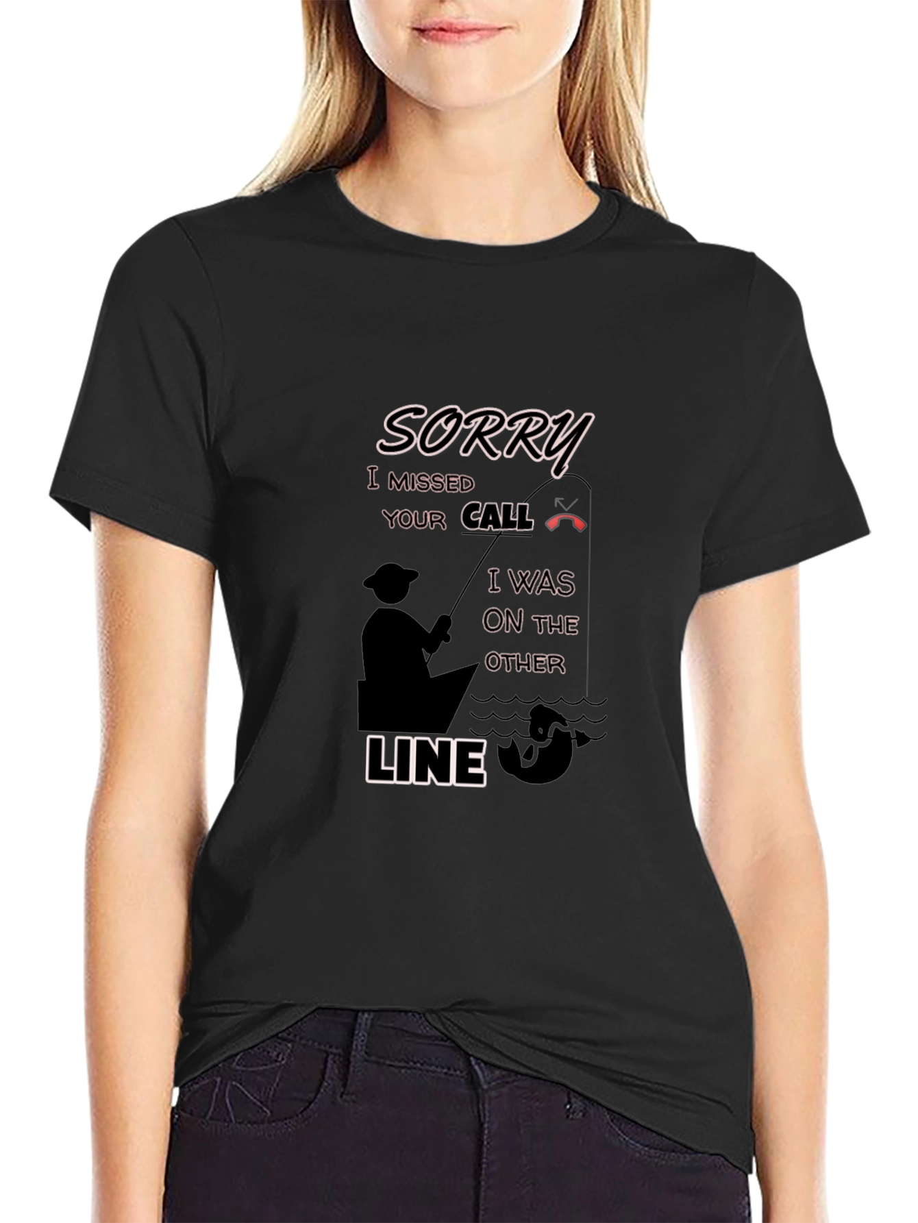 Black Sorry Missed Call Fishing Graphic T-Shirt view 2