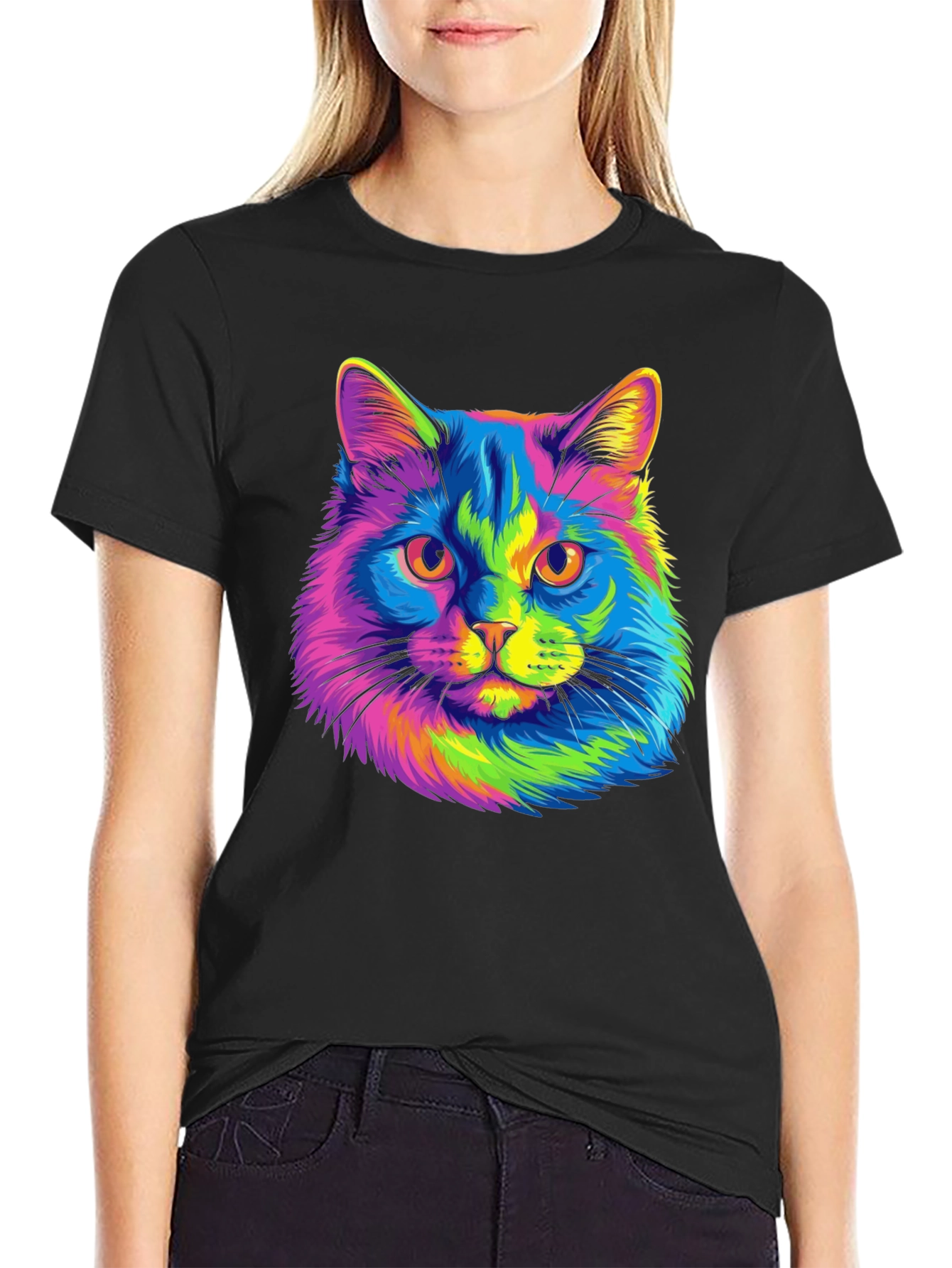 Black Rainbow Cat Graphic T-Shirt view 2