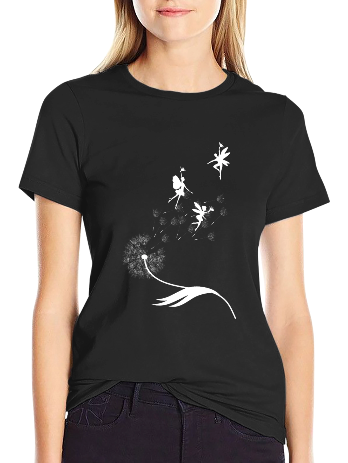 Black Dandelion Fairy Graphic Tee - Black Cotton Blend view 2