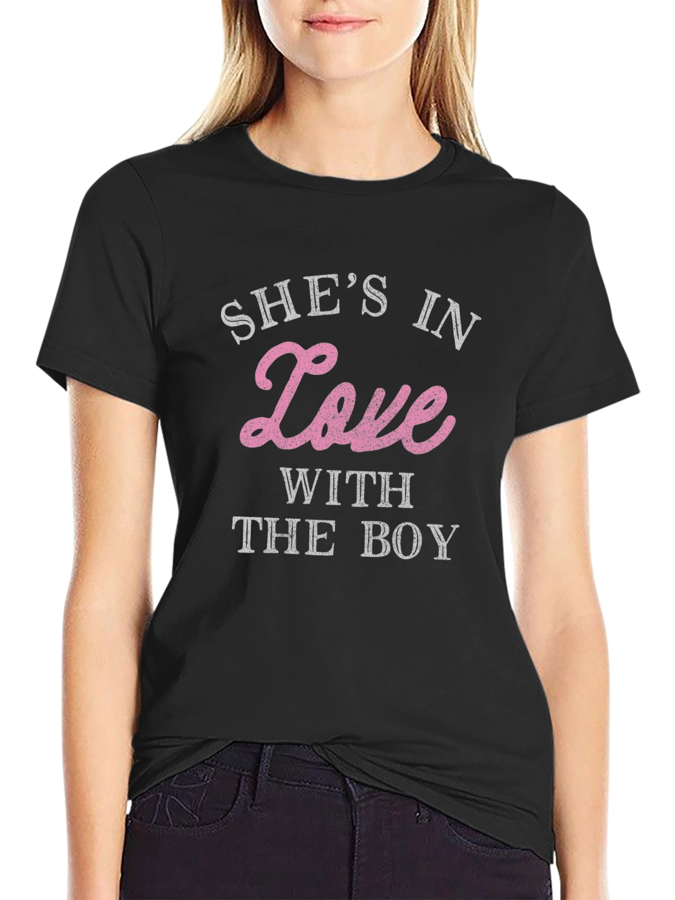 Black She's In Love With The Boy Black T-Shirt view 2