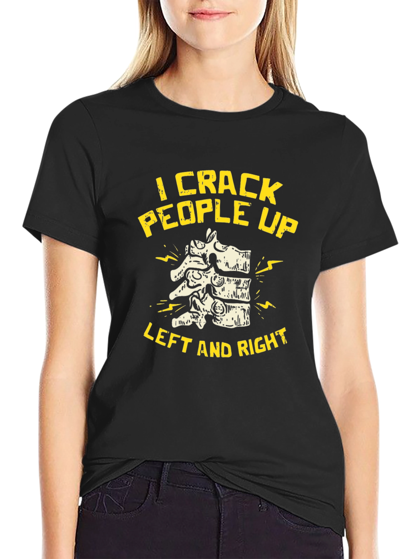 Black Chiropractor "I Crack People Up" Black T-Shirt view 2