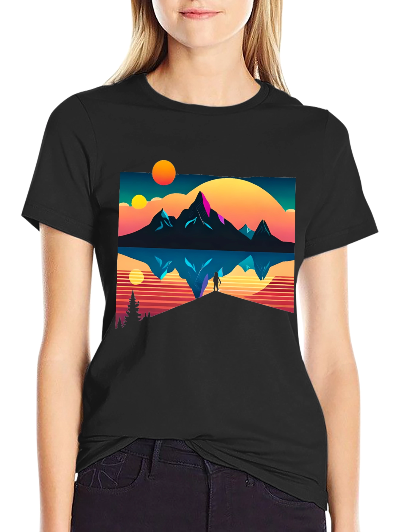 Black Retro Mountain Reflection Graphic Tee view 2