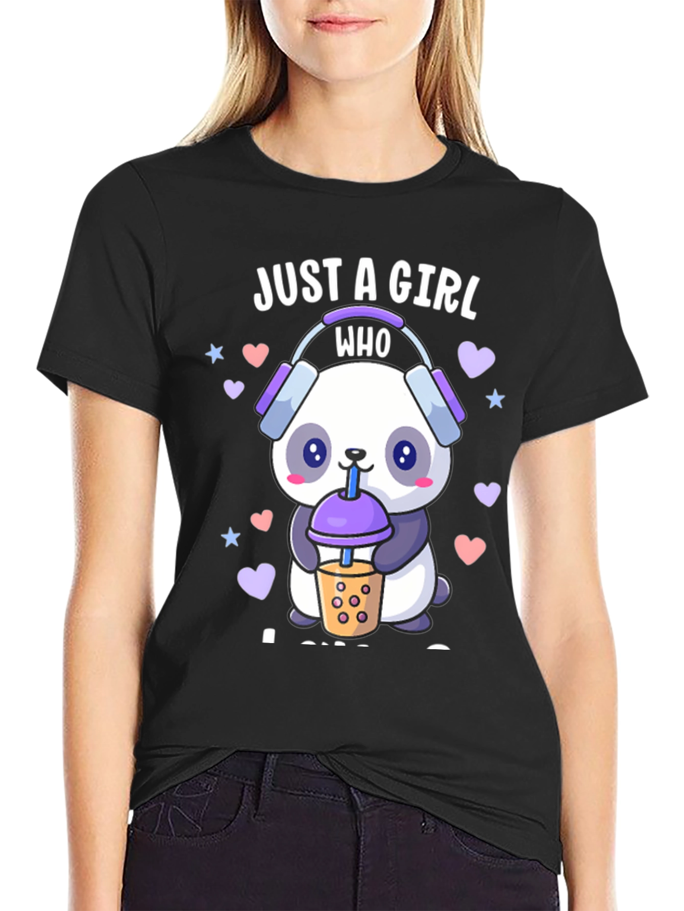 Black Just a Girl Who Loves Pandas T-Shirt view 2