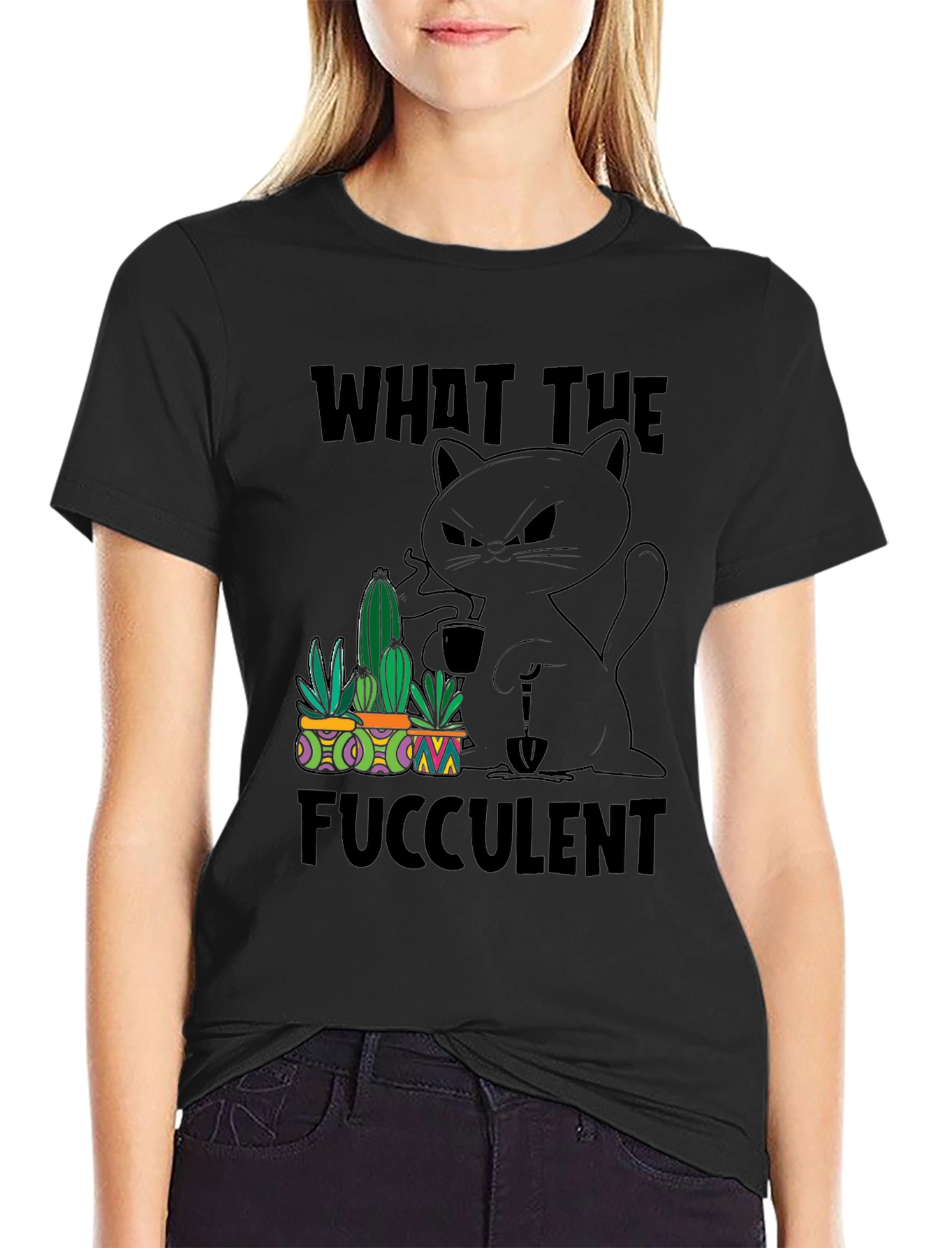 Black What the Fucculent T-Shirt view 2