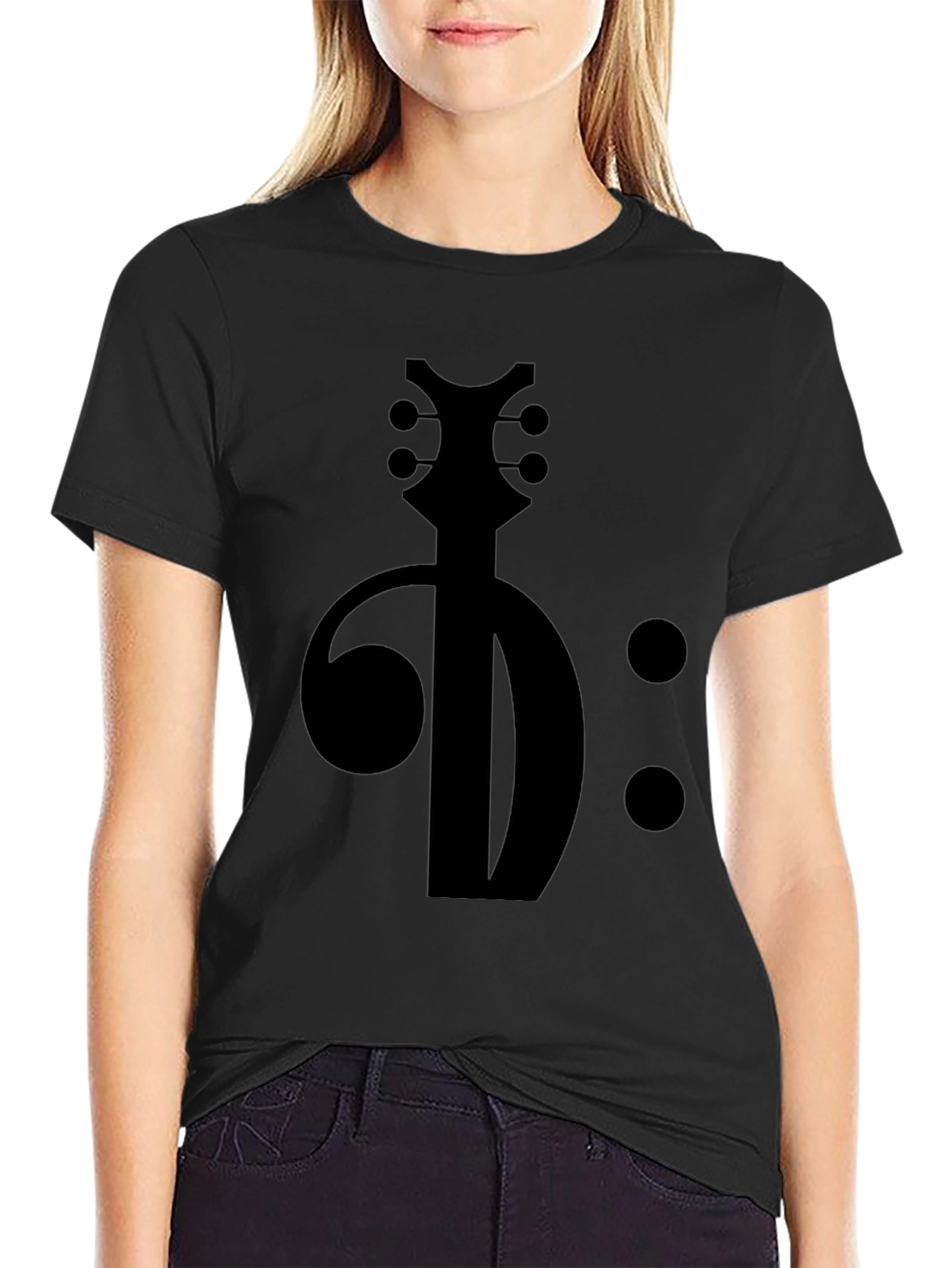 Black Bass Clef Guitar T-Shirt - Music Lover Tee view 2