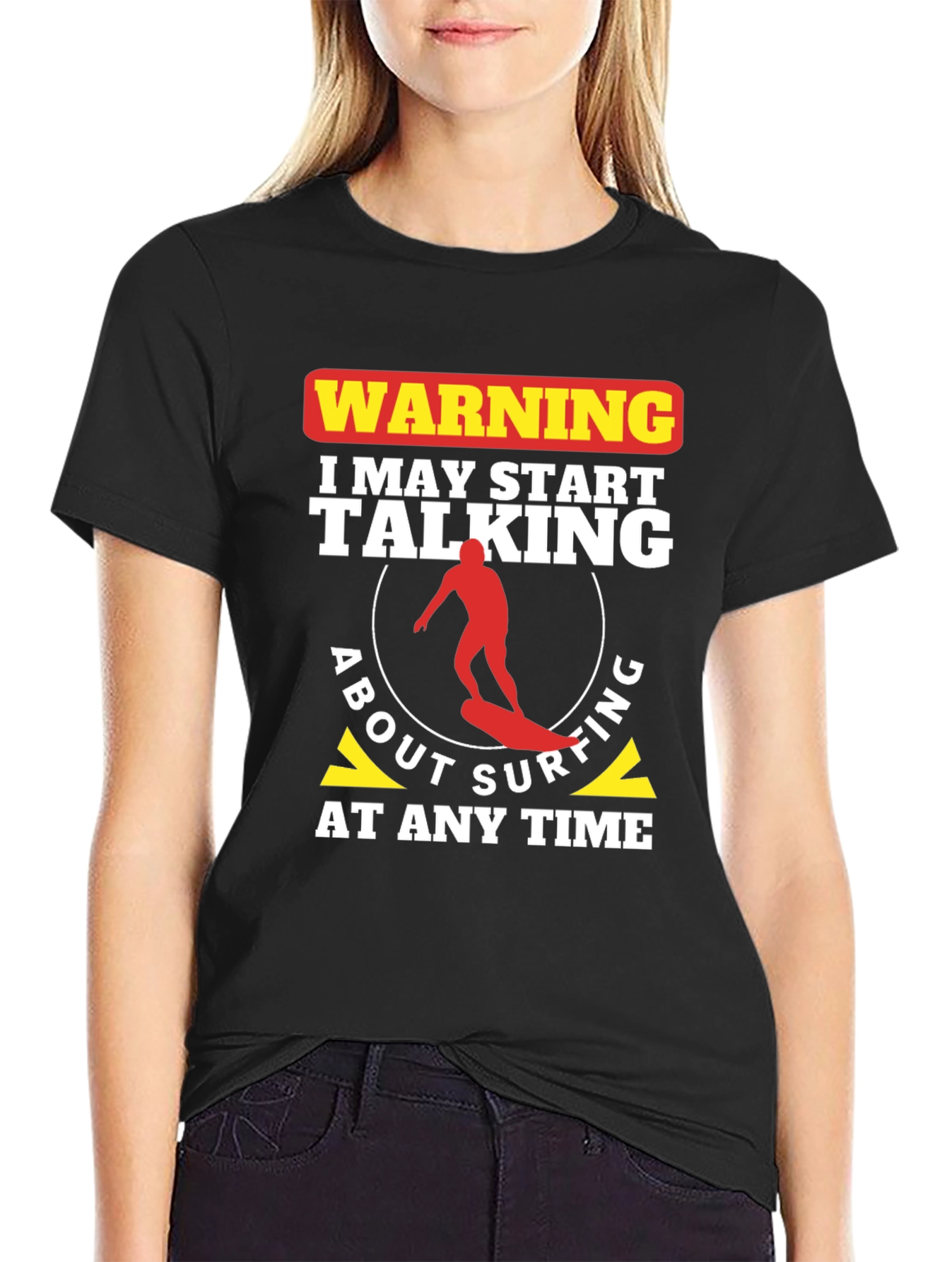 Black Surfing Warning Graphic T-Shirt - Surfer Gift Tee view 2
