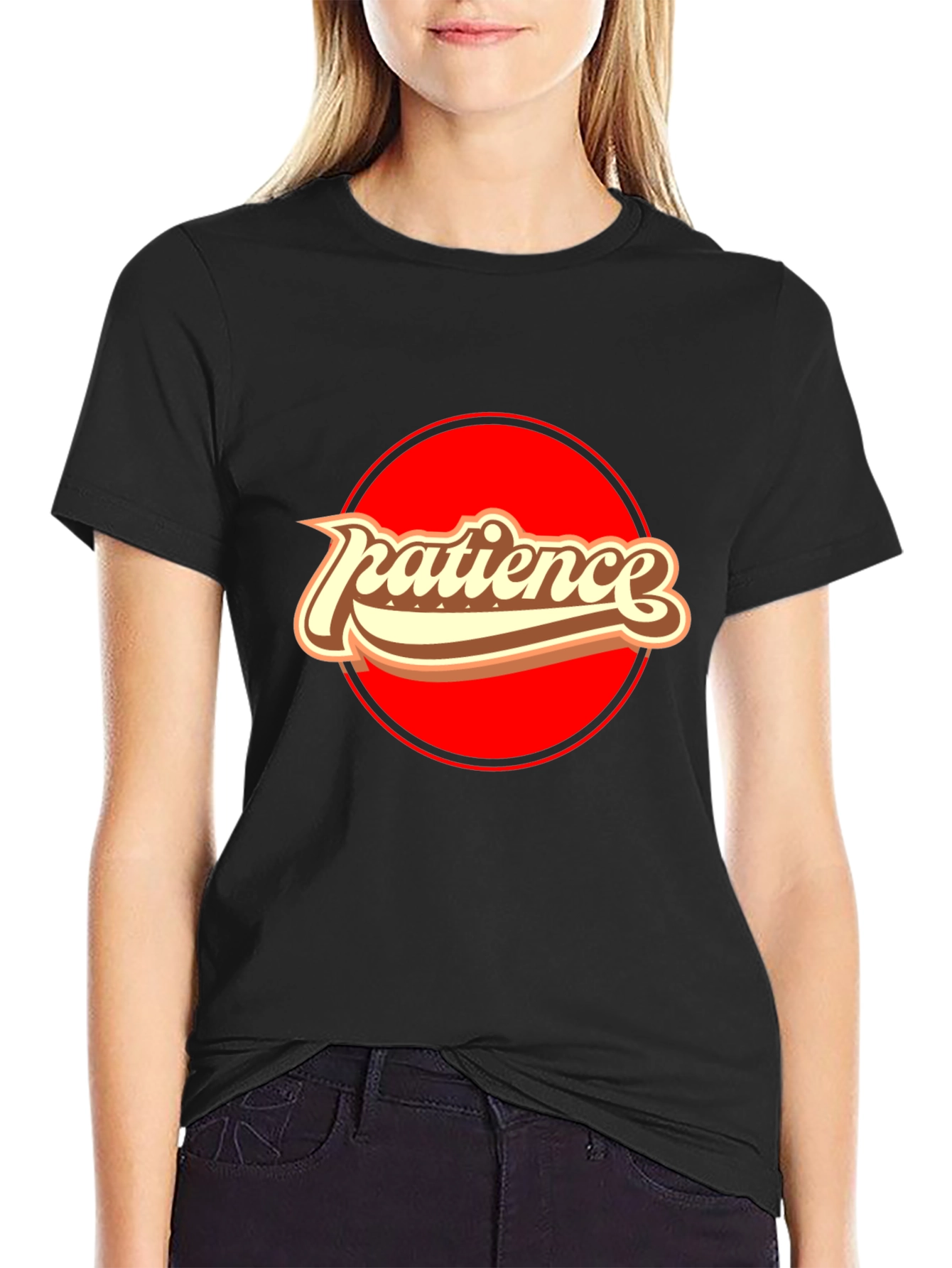 Black Patience Retro Graphic T-Shirt - Comfort Black Tee view 2