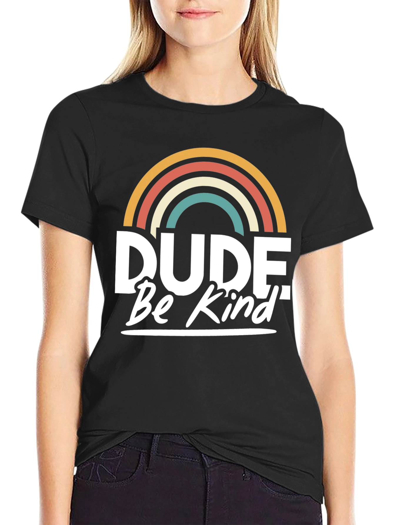 Black Dude Be Kind T-Shirt - Retro Rainbow Graphic Tee view 2