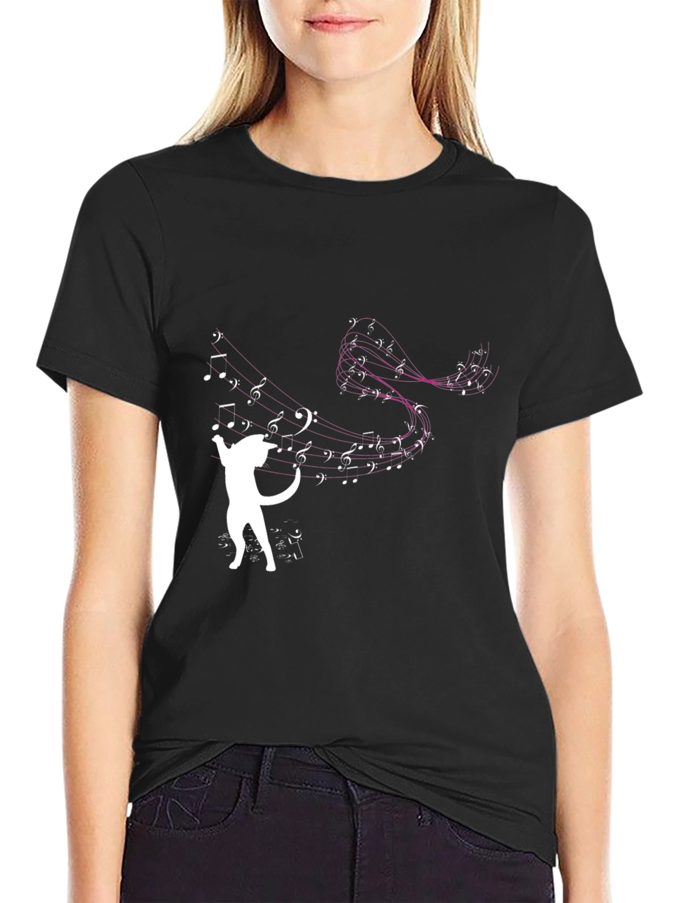 Black Musical Cat T-Shirt - Black Cotton Blend view 2