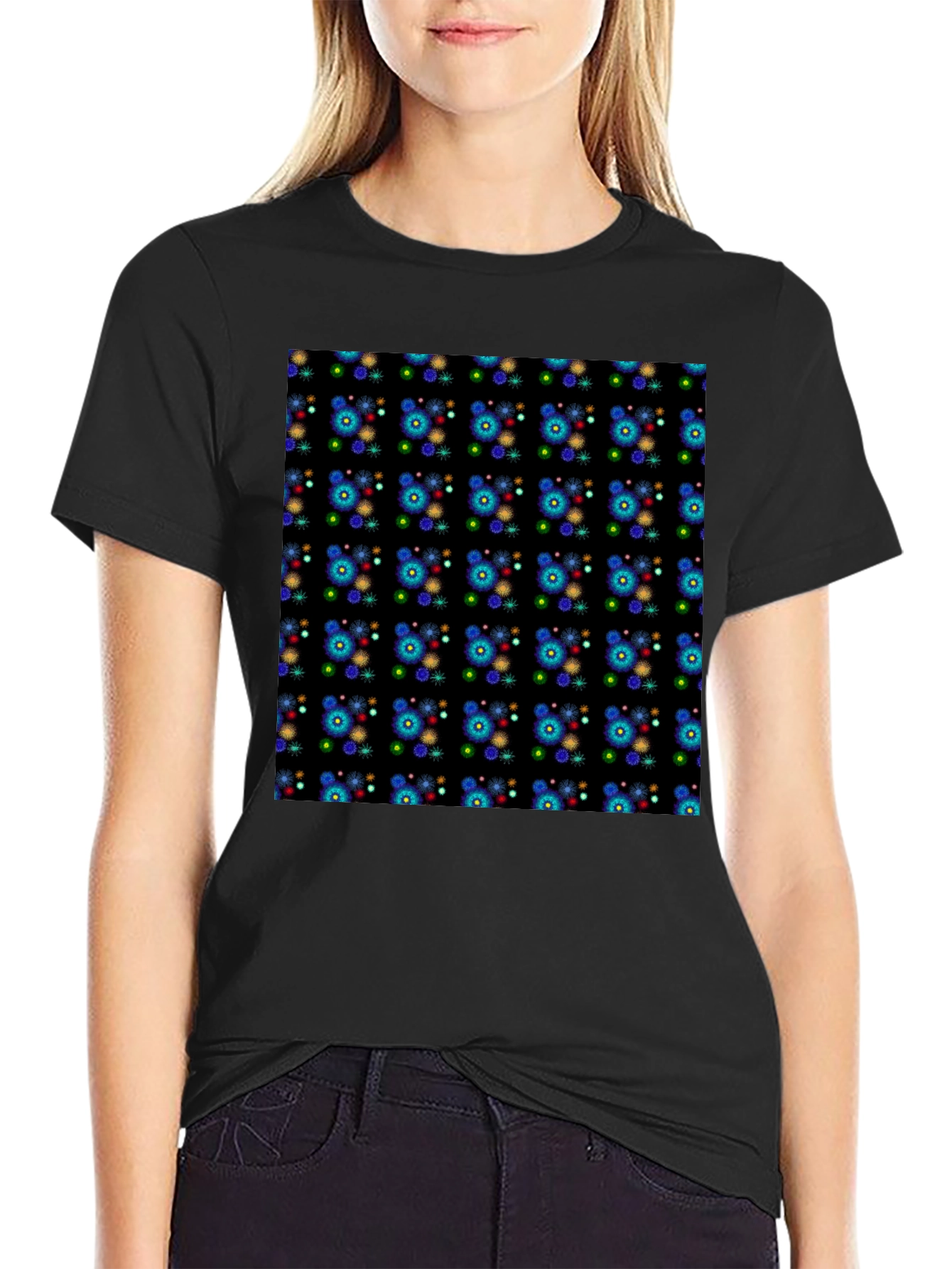 Black Patterned Black Tee - Bold and Unique Design view 2