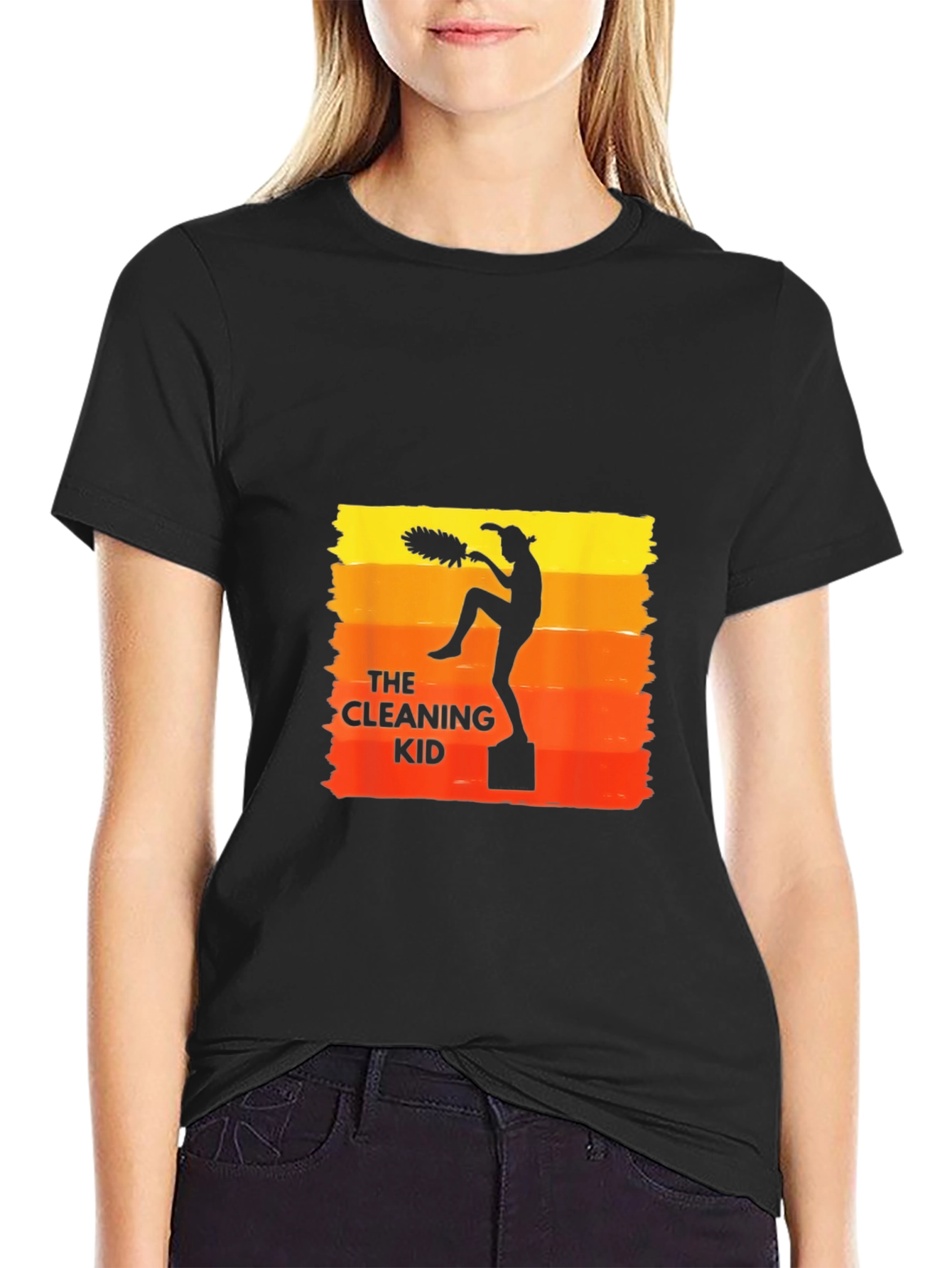Black The Cleaning Kid Retro T-Shirt view 2