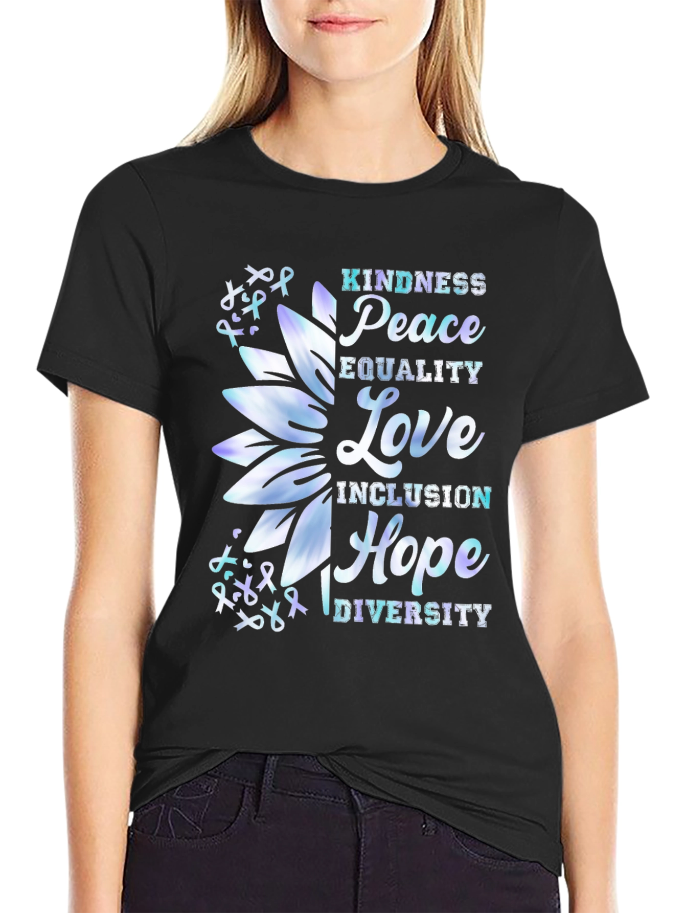 Black Kindness Peace Love Graphic T-Shirt view 2