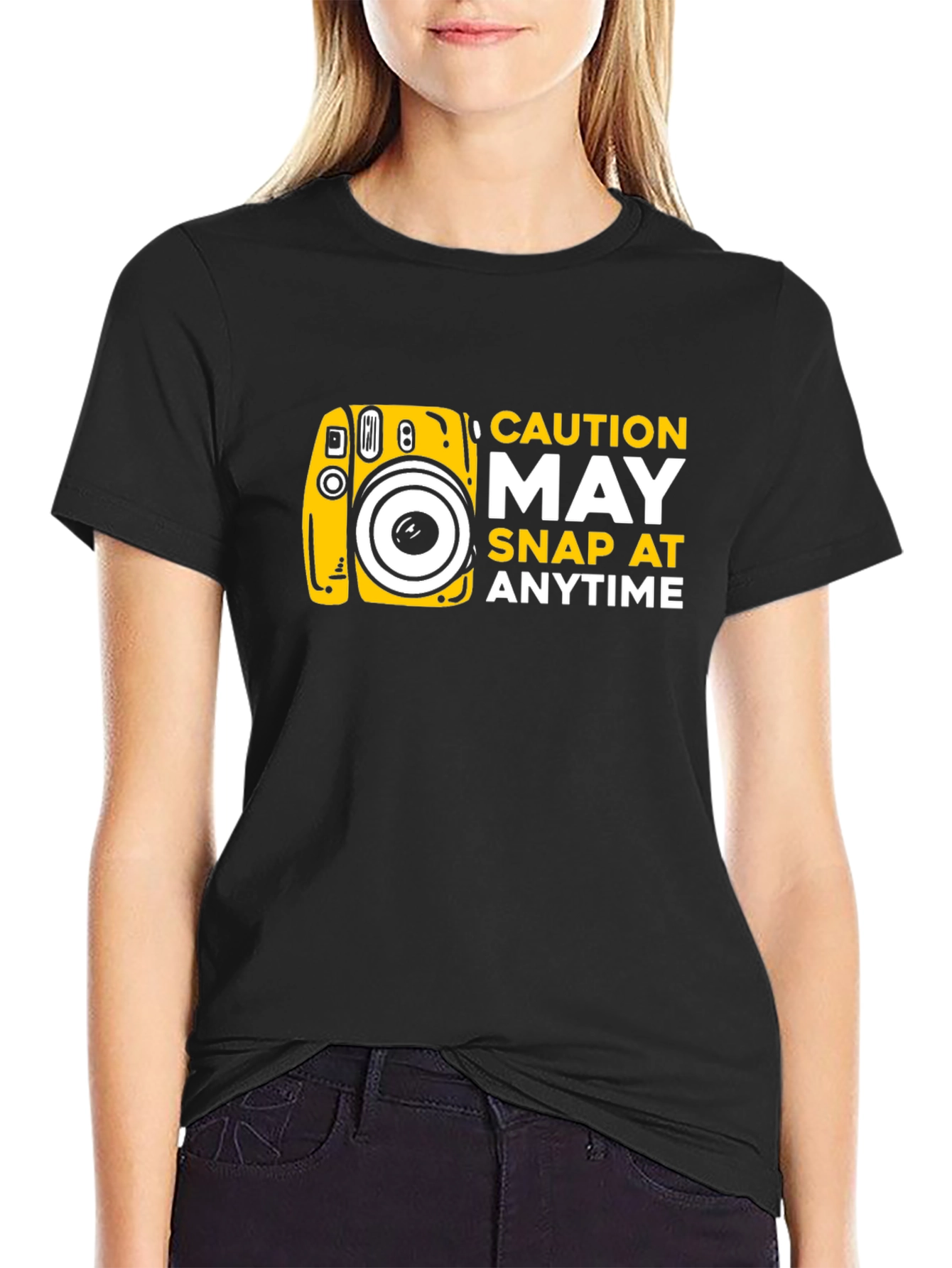 Black Caution May Snap At Anytime T-Shirt view 2