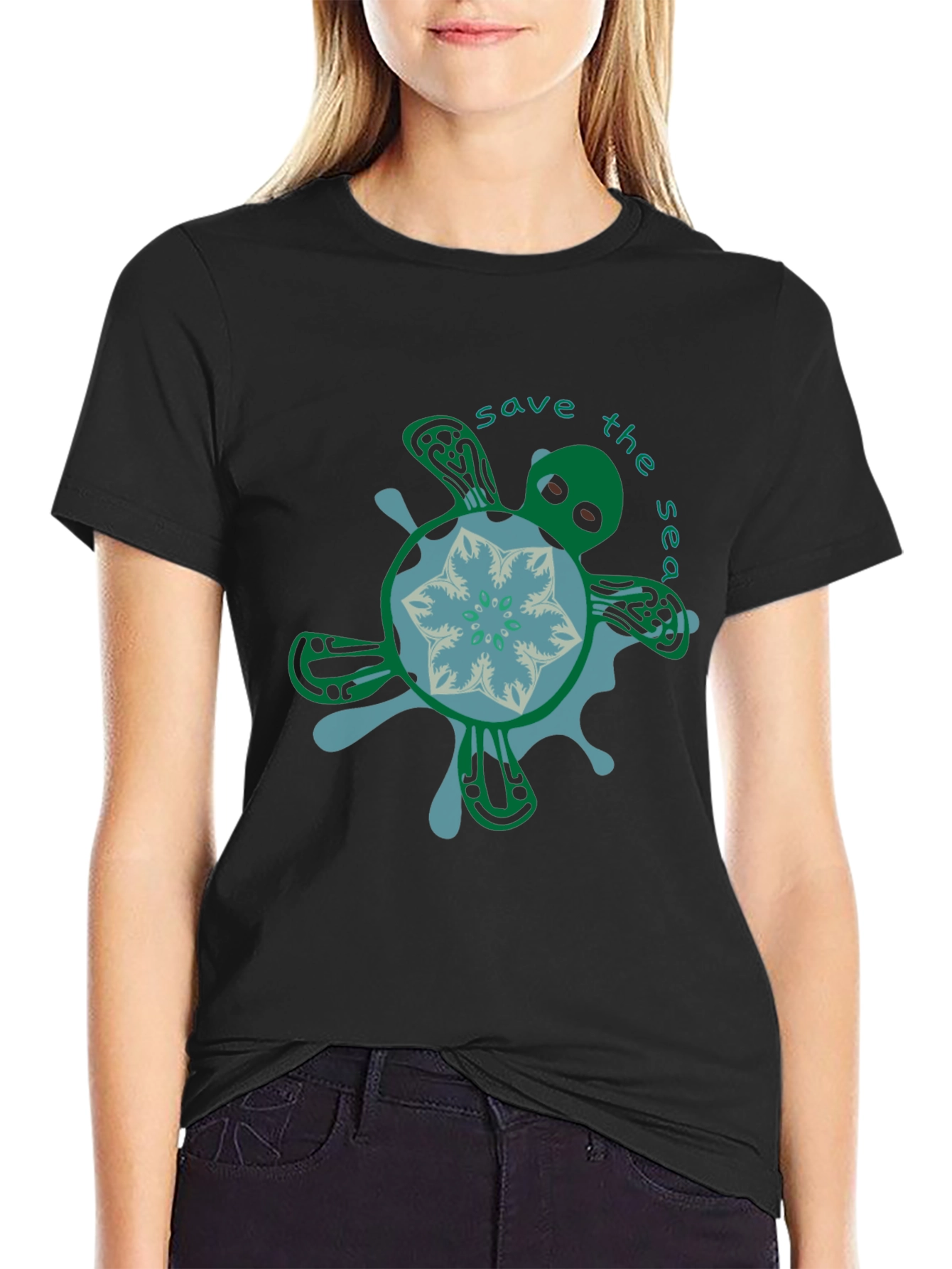 Black Save the Sea Turtle Graphic Tee - Black view 2